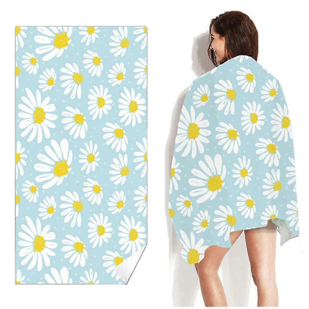 Personalized Beach Towel for Kids and Adults, 31.5" x 63" Microfiber Quick-Dry, Bohemian Style in Light Blue with Daisy Design