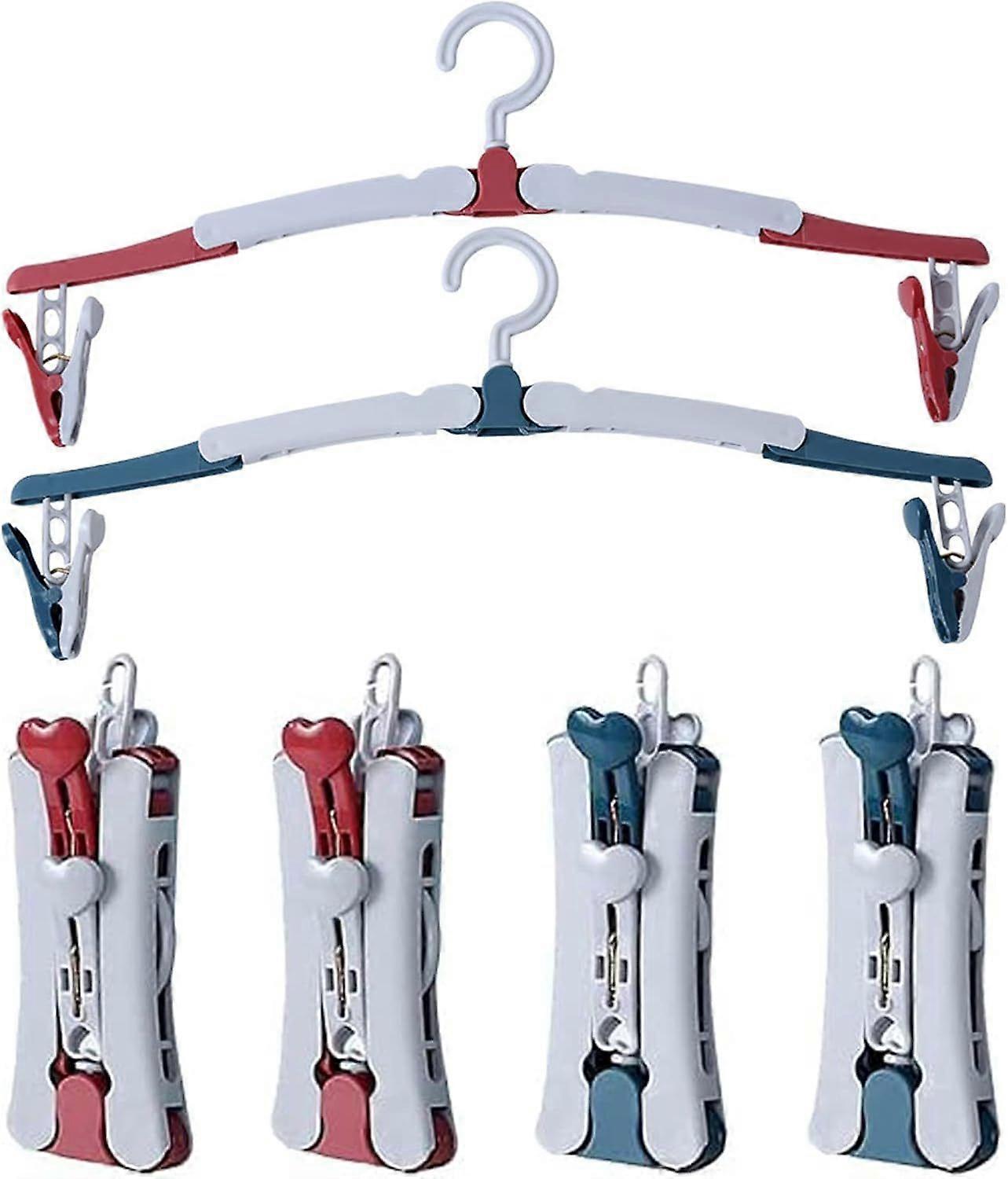 Folding Clothes Hangers with Clips, 360 Degree Rotating Hook, Portable for Travel Outdoor Camping, Assorted Color(Pack of 6)