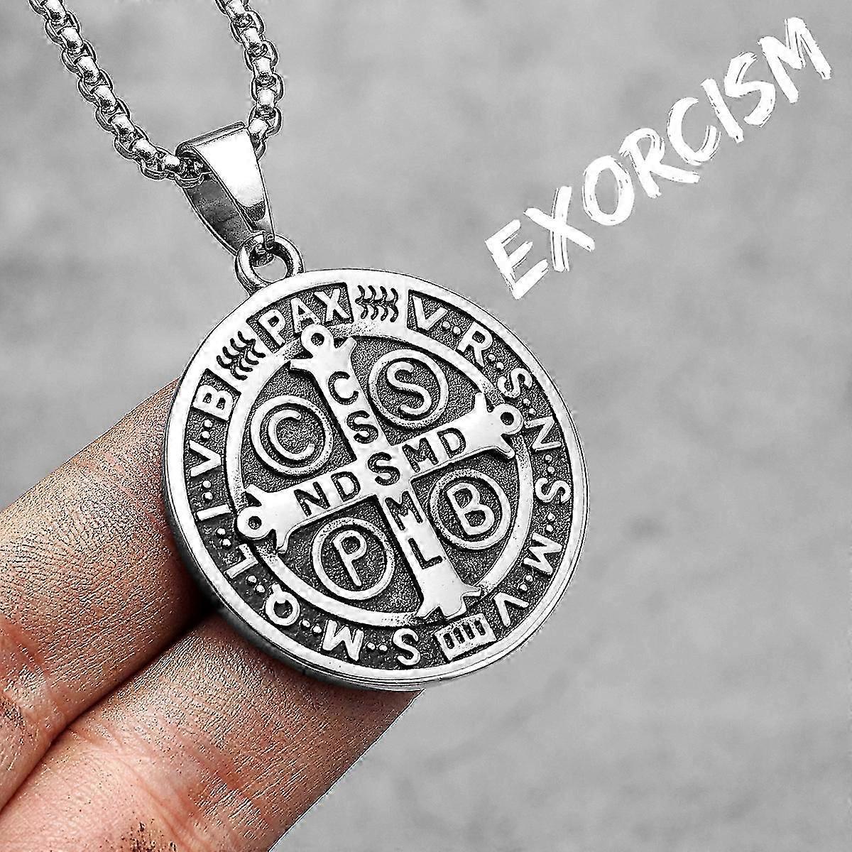 Saint Benedict Exorcism Stainless Steel Men Women Necklaces Pendants Chain Punk Trendy Amulet Jewelry Creativity Gift-2025-ss