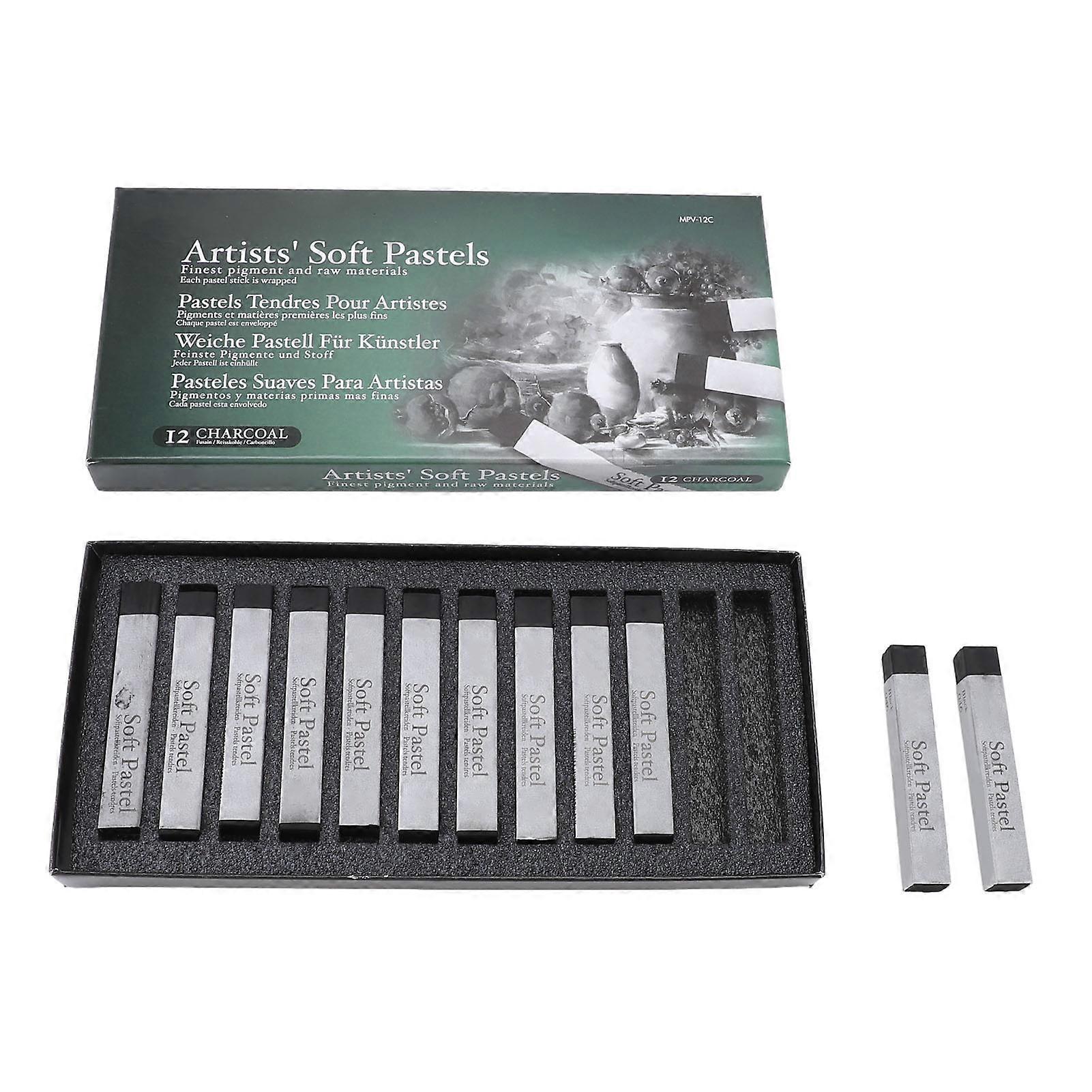12 Pcs Square Soft Pastels for Art Drawing Painting Graffiti Sketching Pigment for Home School Office Black