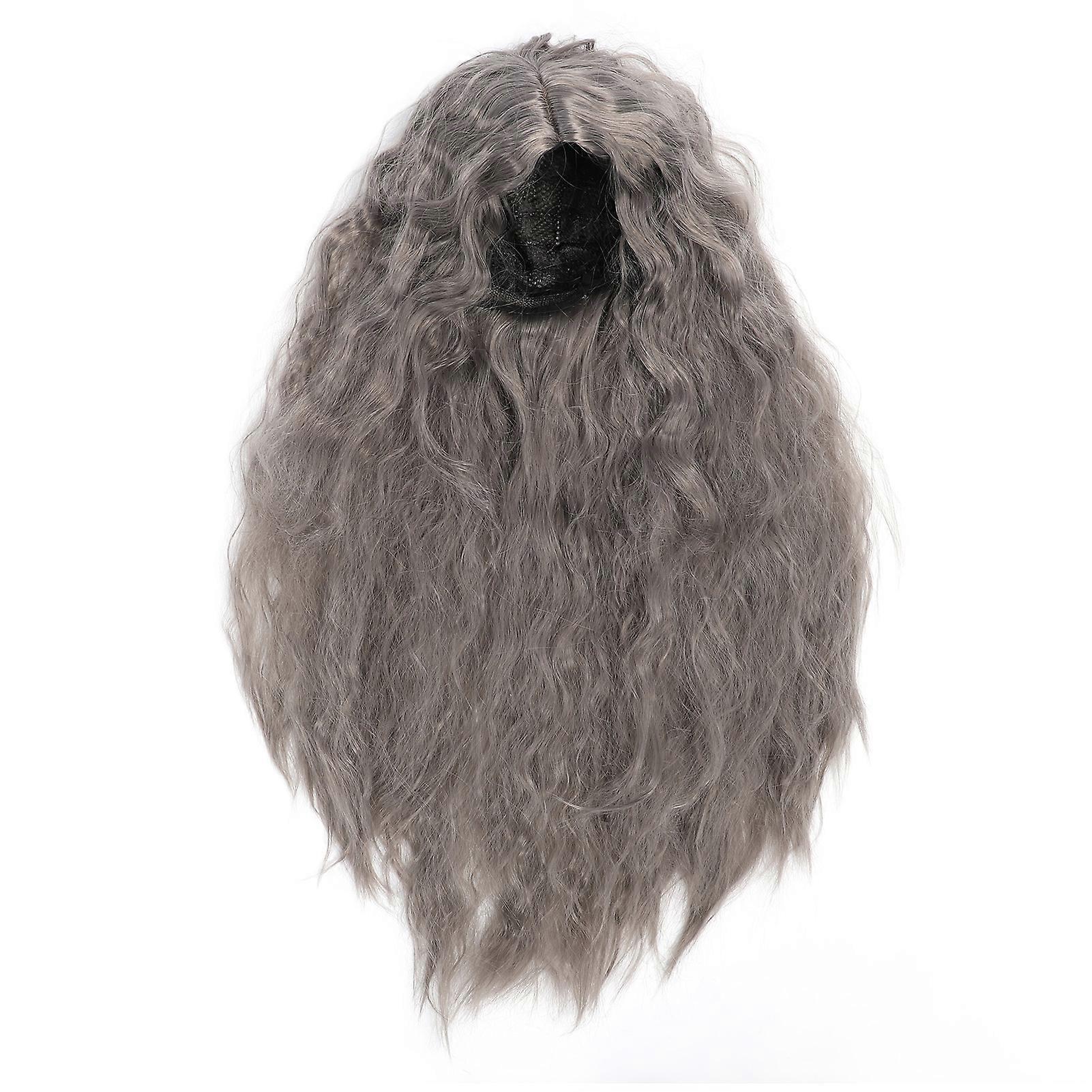Women Curly Wavy Middle Part Heat Resistant Adjustable Synthetic Long Silver Gray Wig for Christmas Cosplay Party
