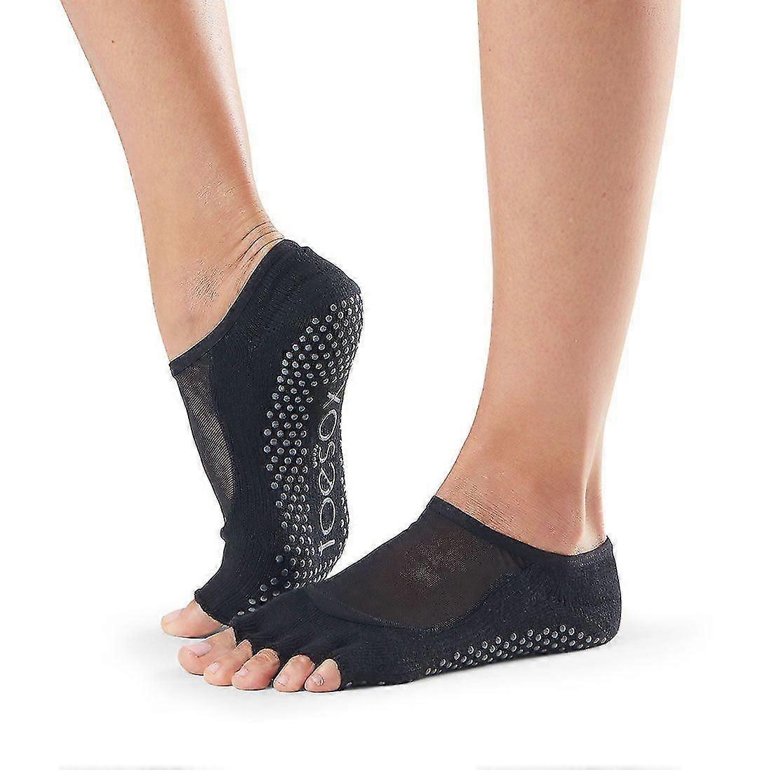 Toesox نصف إصبع القدم لونا الأسود شبكة لينة قبضة اليوغا وبيلاتيس الجوارب غير زلة