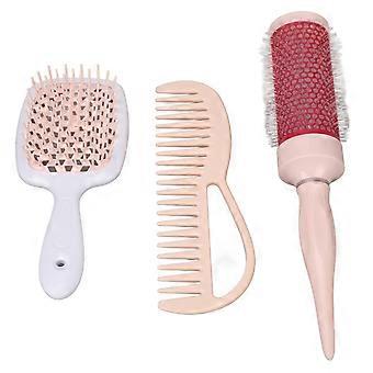 3 Pieces Hair Combs Rolling Hollow Styling Brushes Portable Comb Set for Hairdressing Scalp Massage