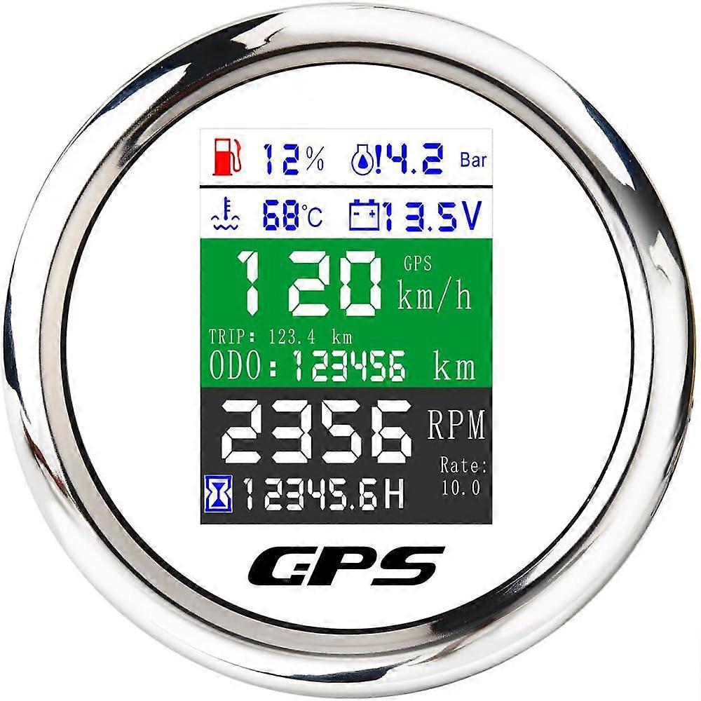 6-in-1 Adjustable GPS Speedometer Tachometer Voltmeter Oil Pressure Fuel Level Water Temp Gauge 85mm 9-32V Compatible