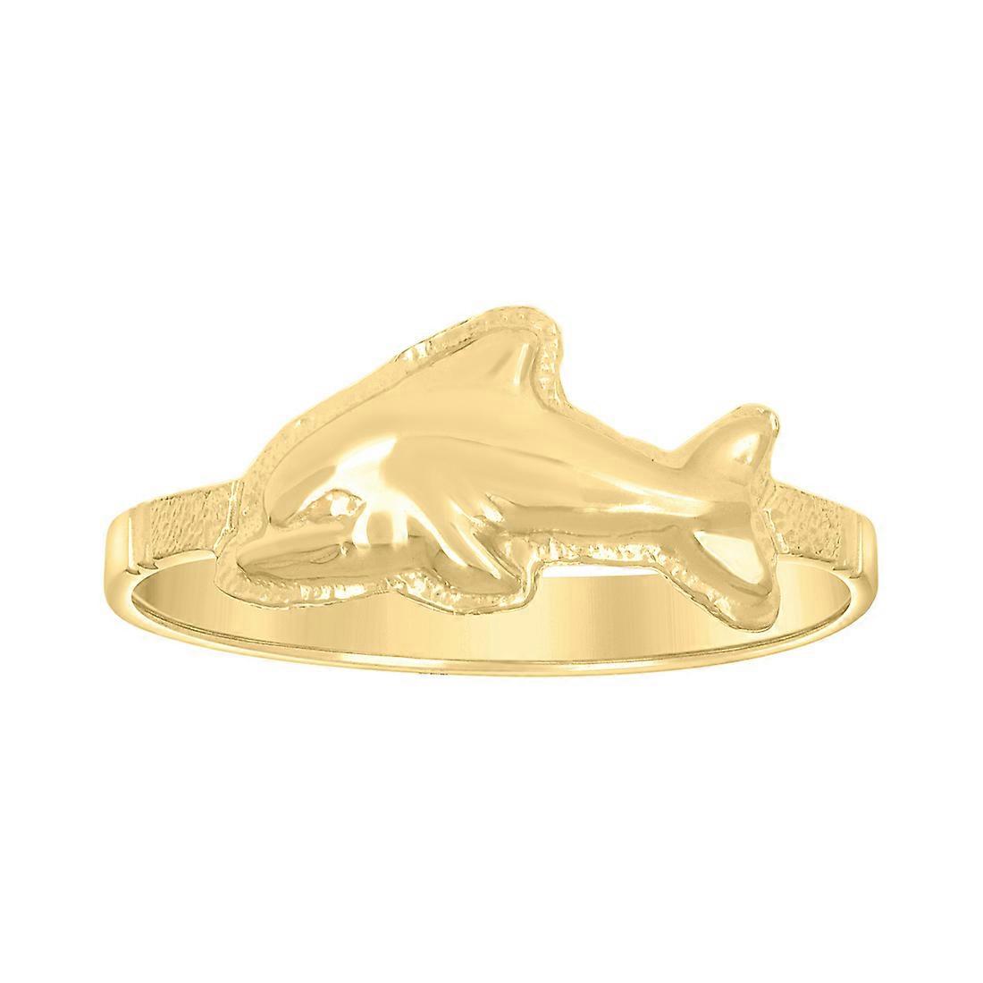Bague dauphin océan en or jaune 14 carats pour femme, largeur 7,4 x 2 mm - 1,8 gramme