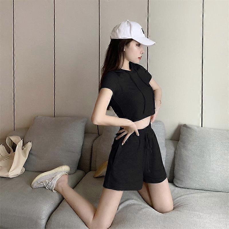 Summer Plus Size Women's Casual Hooded Short-sleeved Sweater Hoodie And Sports Shorts Two-piece Suit