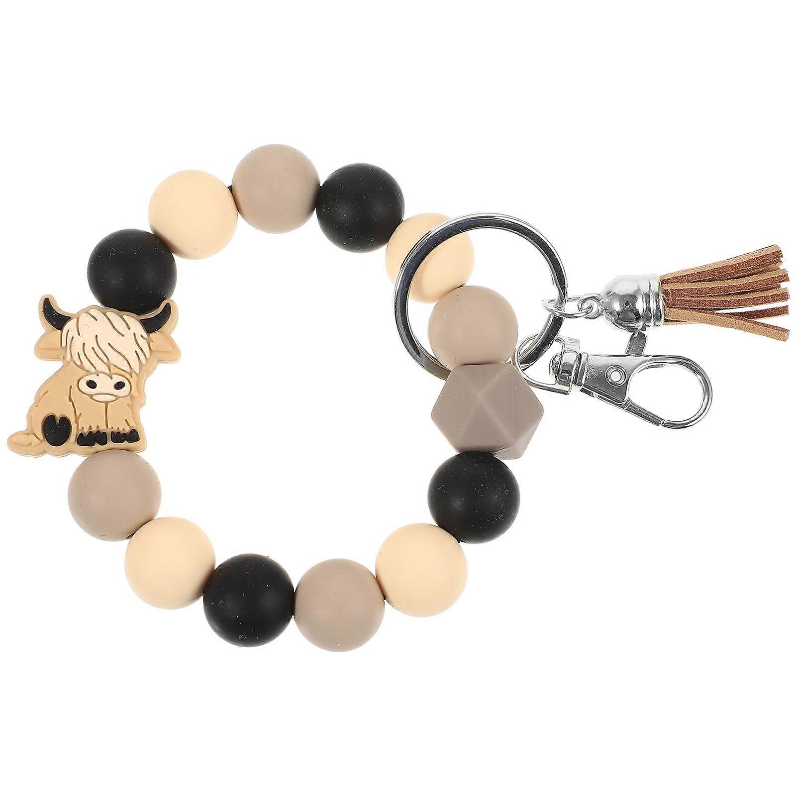 Secure Silicone Keychain Bracelet, Beaded Wristlet for Practical Style