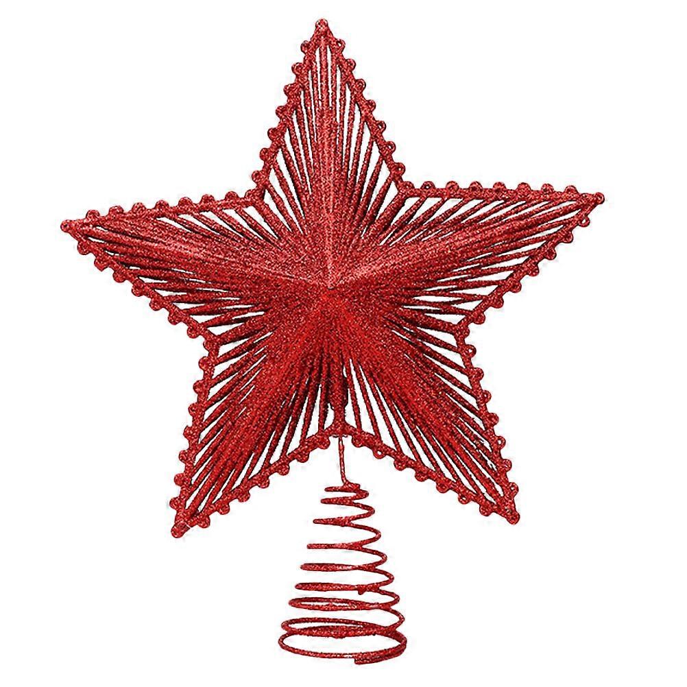 クリスマススターツリートッパースパークリングホローアウトスターデコレーション家族のお祝いのための赤い色のスパイラルコーンベース1個