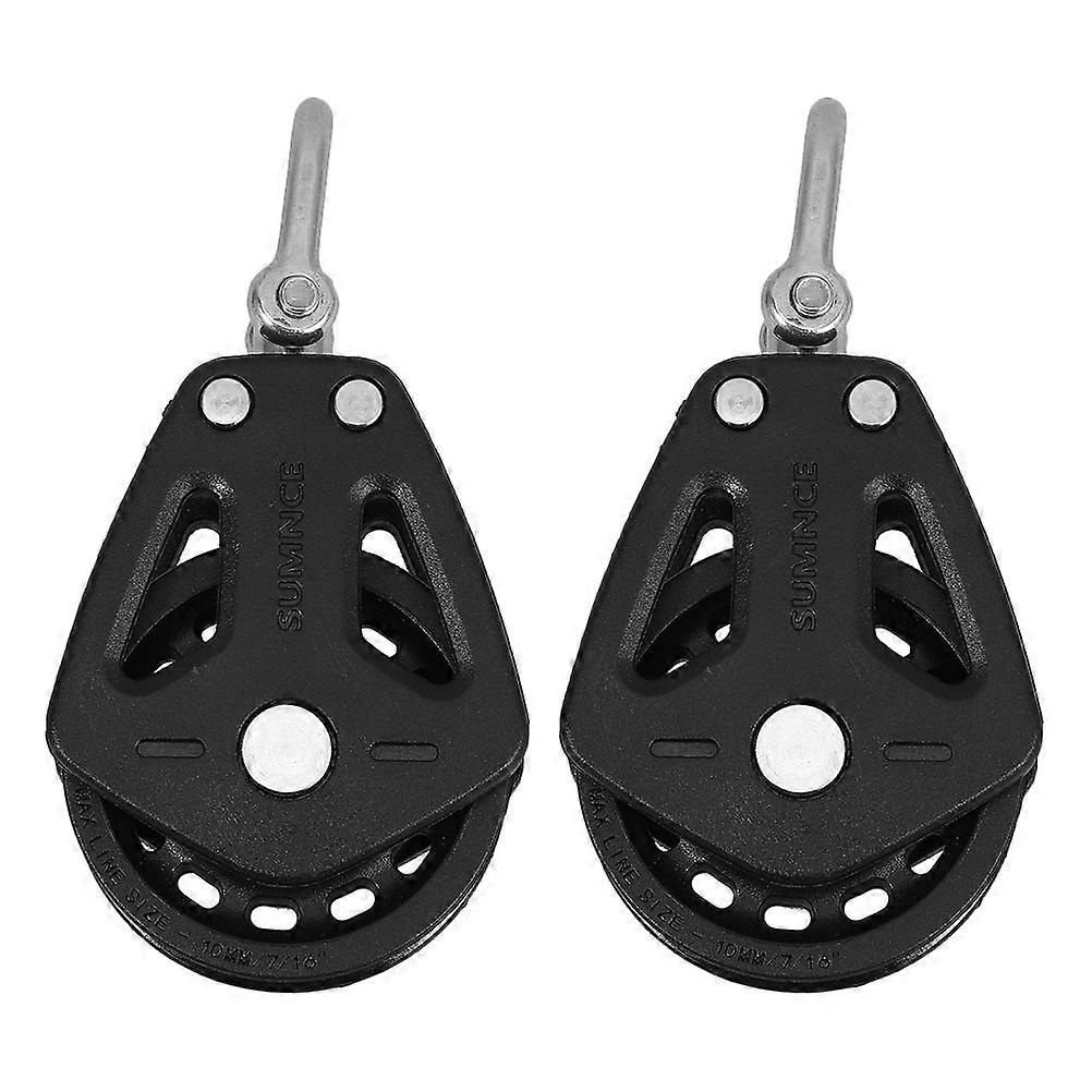 It looks like you're referring to a product listing or description for a **Nylon Double Pulley Block with Swivel Bearing**, commonly used in various