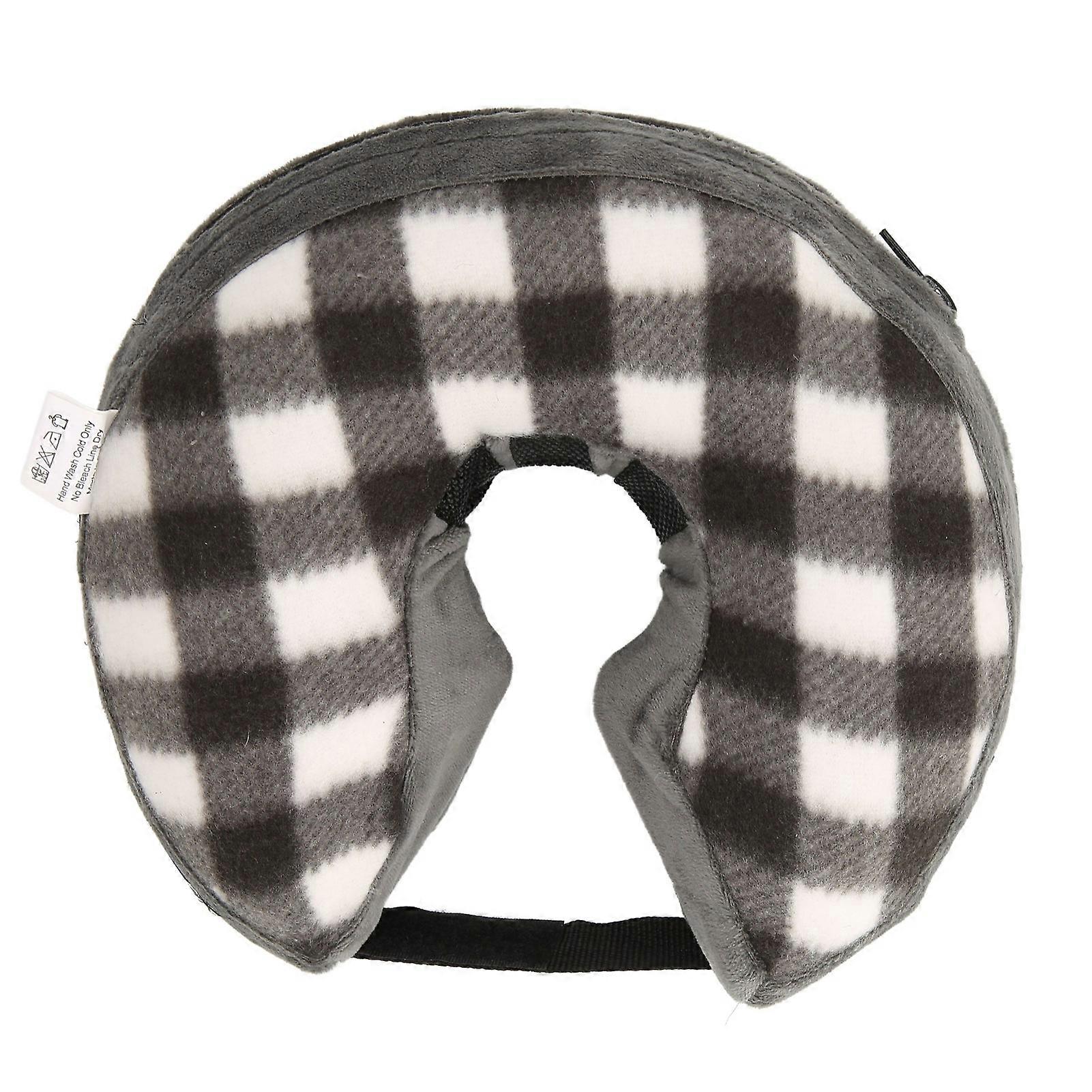 Adjustable Inflatable Recovery Collar for Dogs and Cats, Soft and Anti-Lick, for Post-Surgery, Black and White Plaid Pattern, Size L