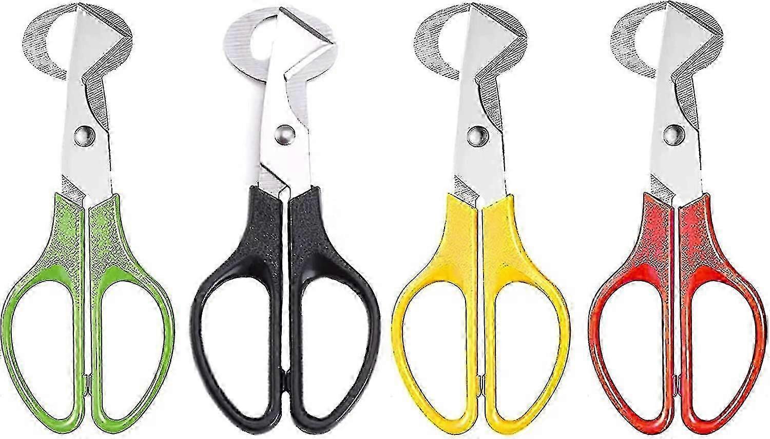 ウズラ卵用はさみ 4個セット ステンレススチール製 ウズラ卵用はさみ 卵切り 卵切り 家庭用 キッチン レストラン用 (赤 緑 黄 黒)