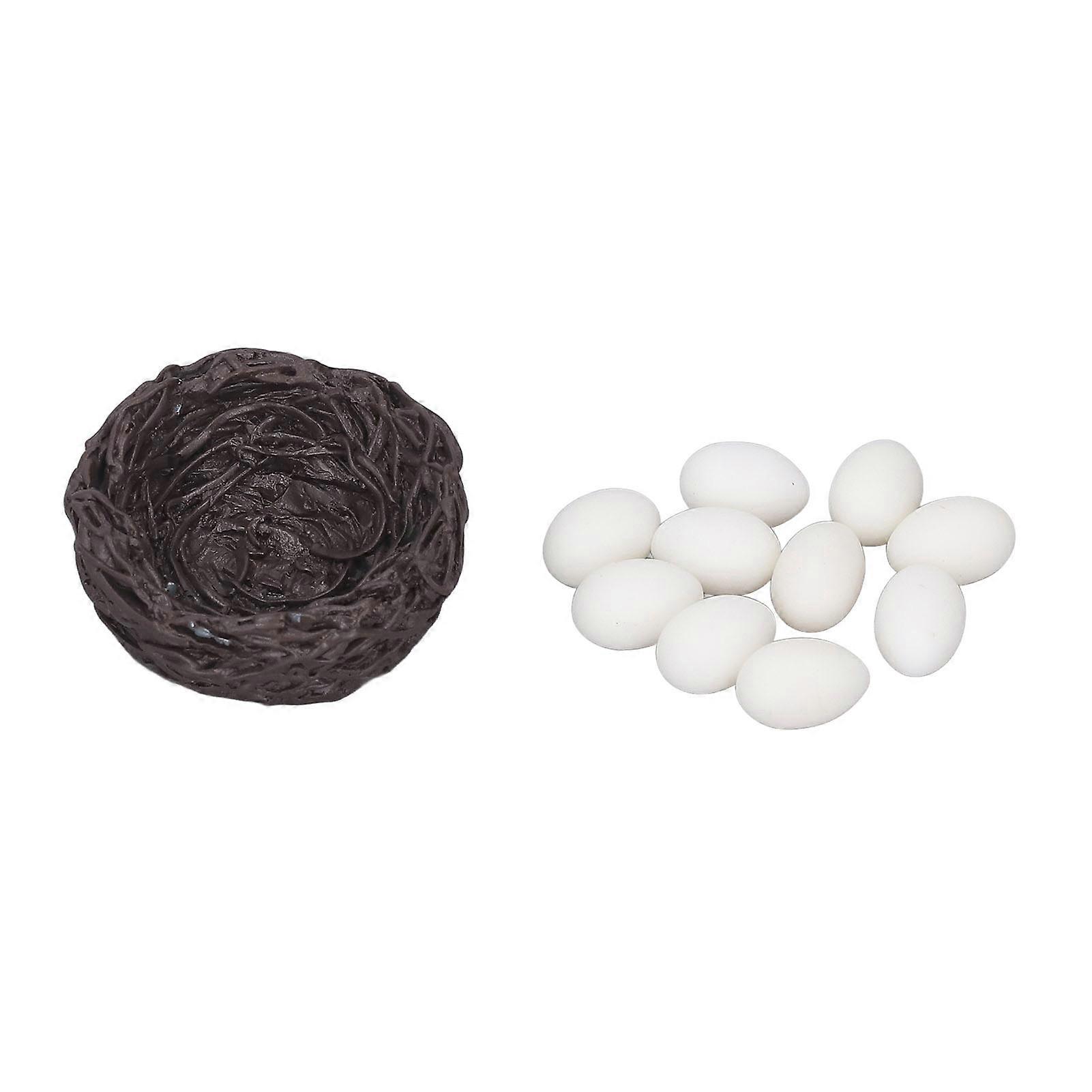 Mini Artificial Eggs and Nest Simulation Resin, Beautiful Dollhouse Nest with Eggs for 1:12 Scale Dollhouses, Duck Eggs and Nest