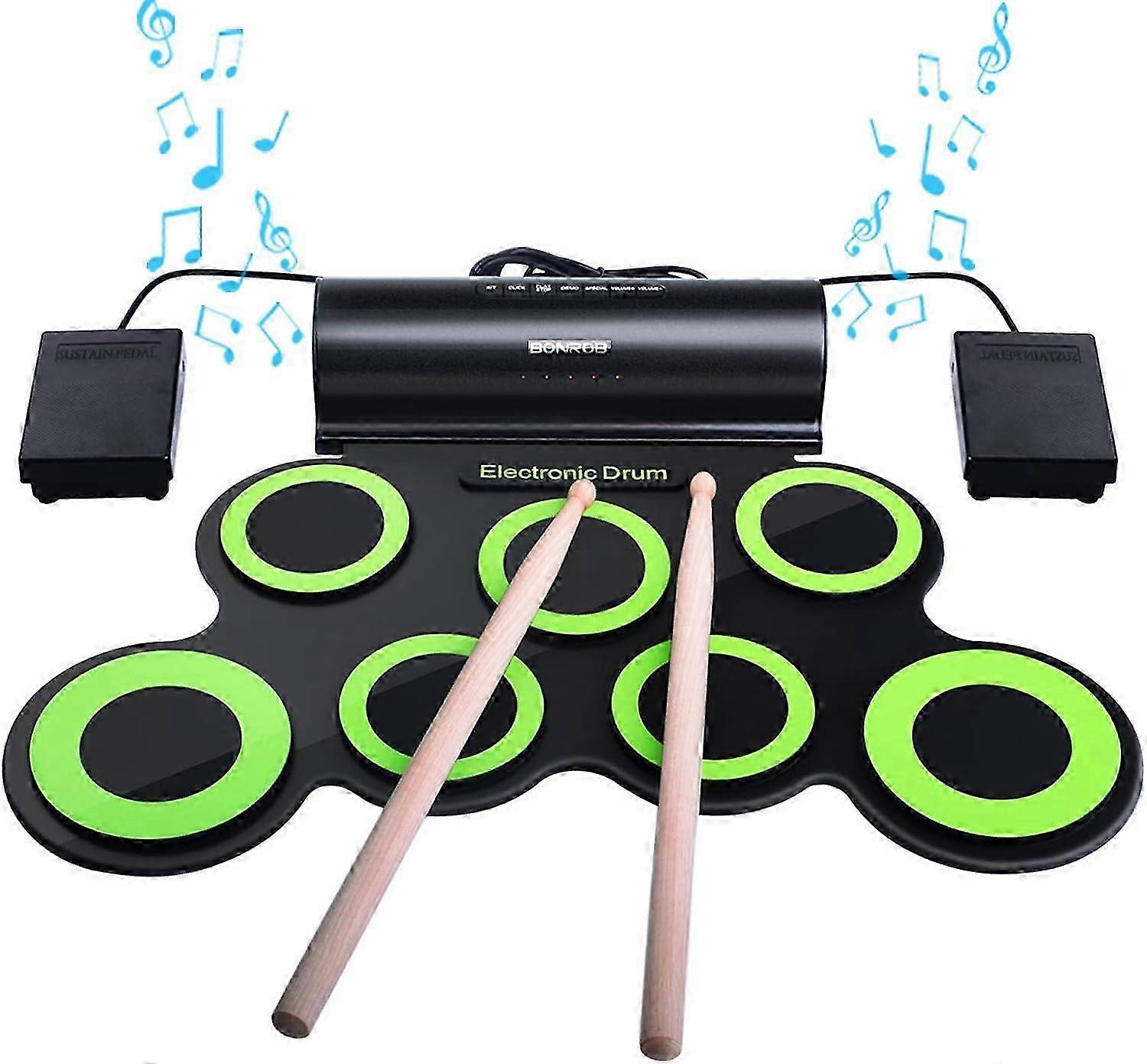 Electronic Drum Set, Roll Up Midi Drum Kit with Headphones, Built-in Speakers, Drum Pedals, and Sticks, Up to 10 Sheets Play Time