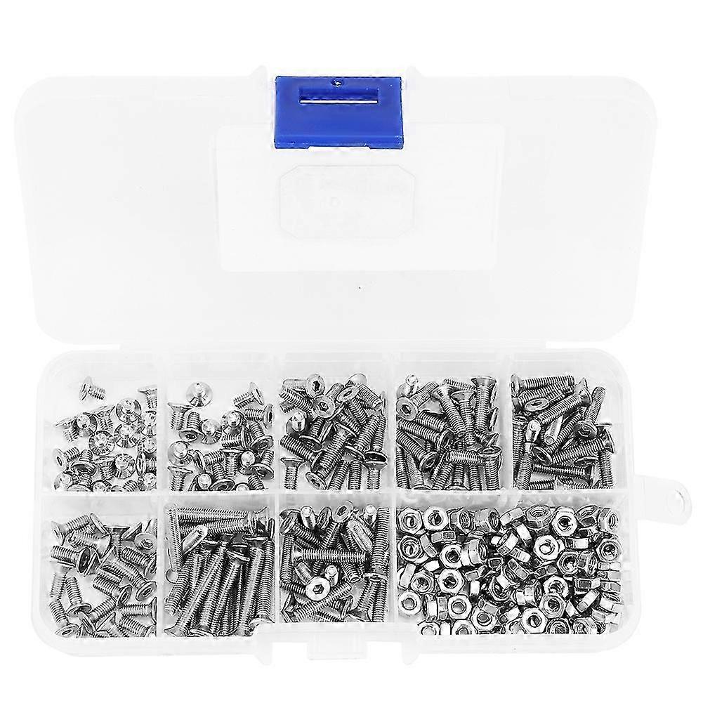 340pcs M3 Hex Socket Flat Head Stainless Steel Screw Bolt Nut Assortment Set