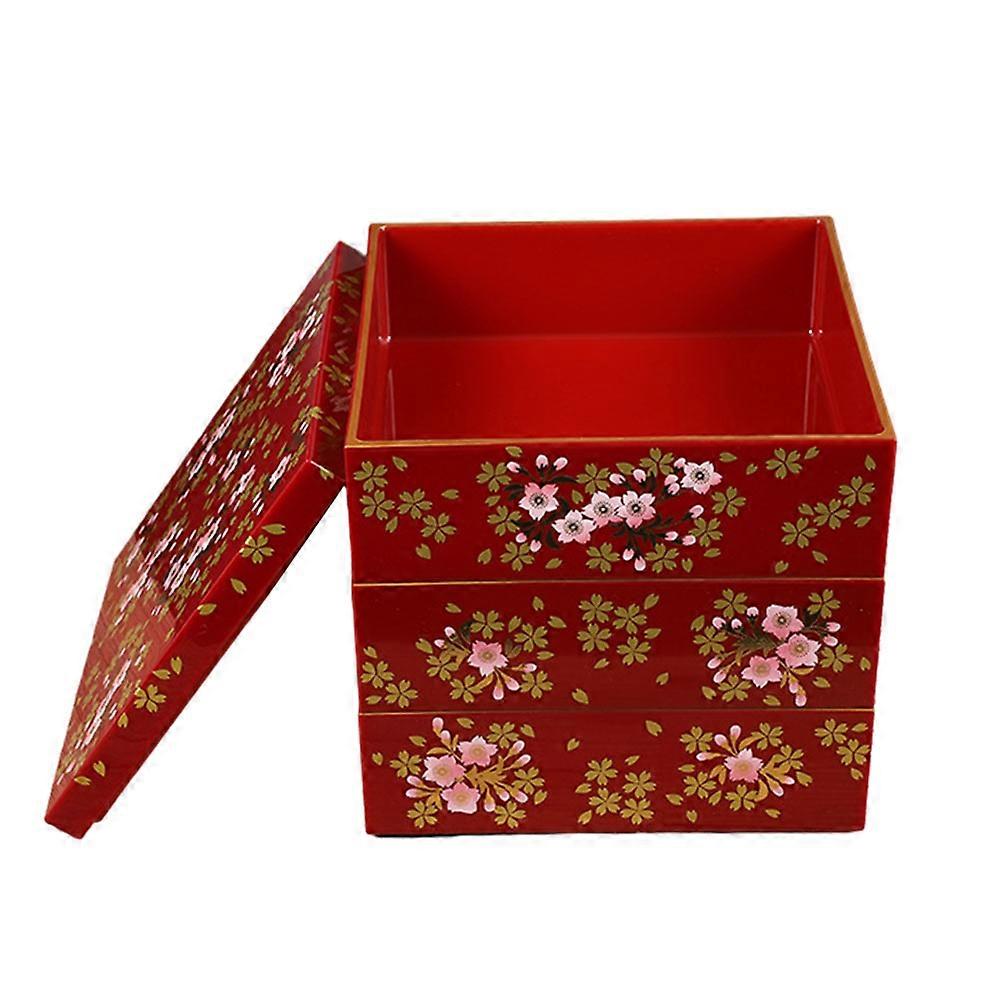 Japanese Bento Sushi Box Three-layer Food Storage Container Red 5.9×5.9×5.9in For Friends 1Pack