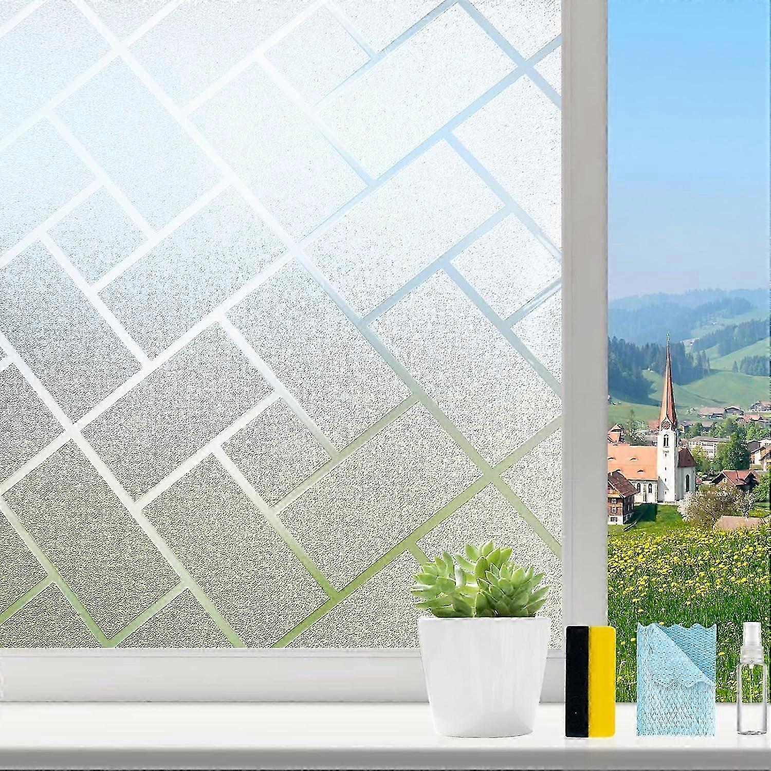 Frosted Window Privacy Film - UV Blocking, Reusable & Static Cling for Bathroom & Office, Rectangle