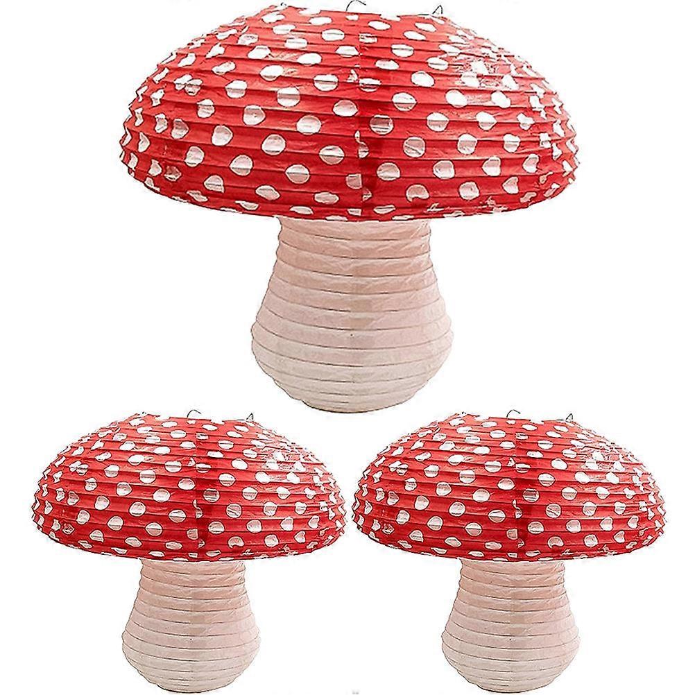 3pcs Mushroom Shaped Paper Lanterns for Nursery, Garden, Indoor & Outdoor Hanging Decor – Festive Red Lanterns for Birthday Parties and Celebrations