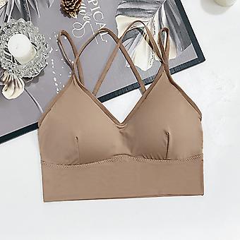 Women Seamless Cami Bra Breathable Cross Back Corset One-piece Removable Push-up Chest Pad Orange Nightwear For Girls Daily New