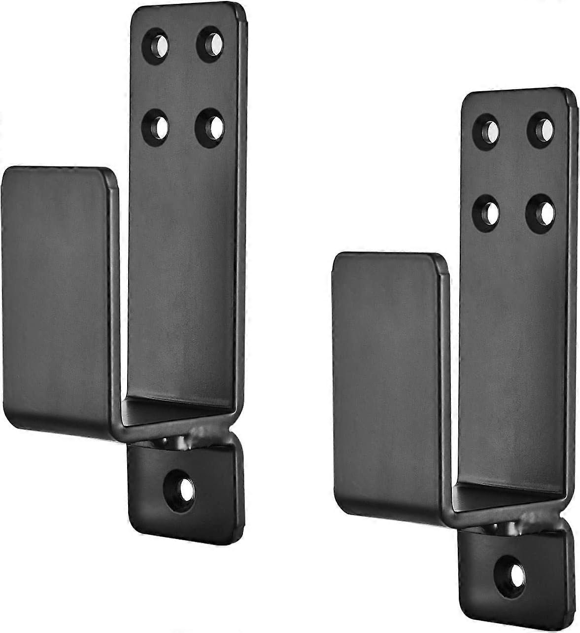Door Barricade Brackets,2 Pack Drop Open Bar Holder, 2x4 Bar Brackets Prevent Unauthorized Entry, Carbon Steel,Black