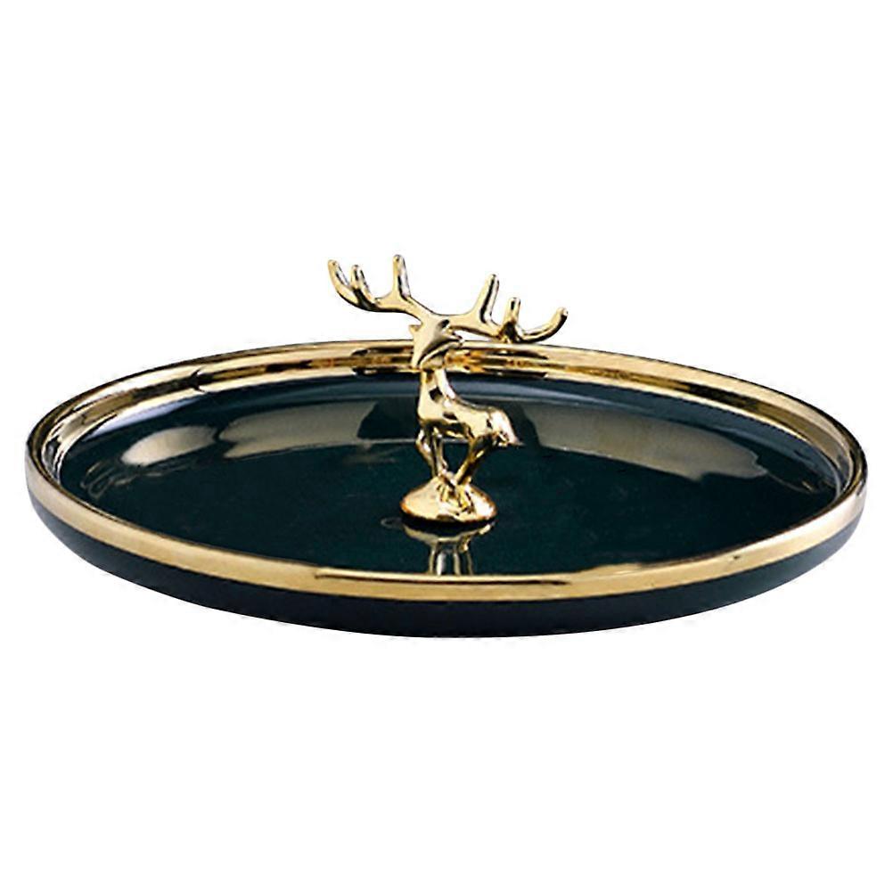 Ceramic Deer Jewelry Dish Stylish Ring Holder Tray for Earrings, Necklaces & Bracelets, Decorative Trinket Organizer with Edging for Home Decor