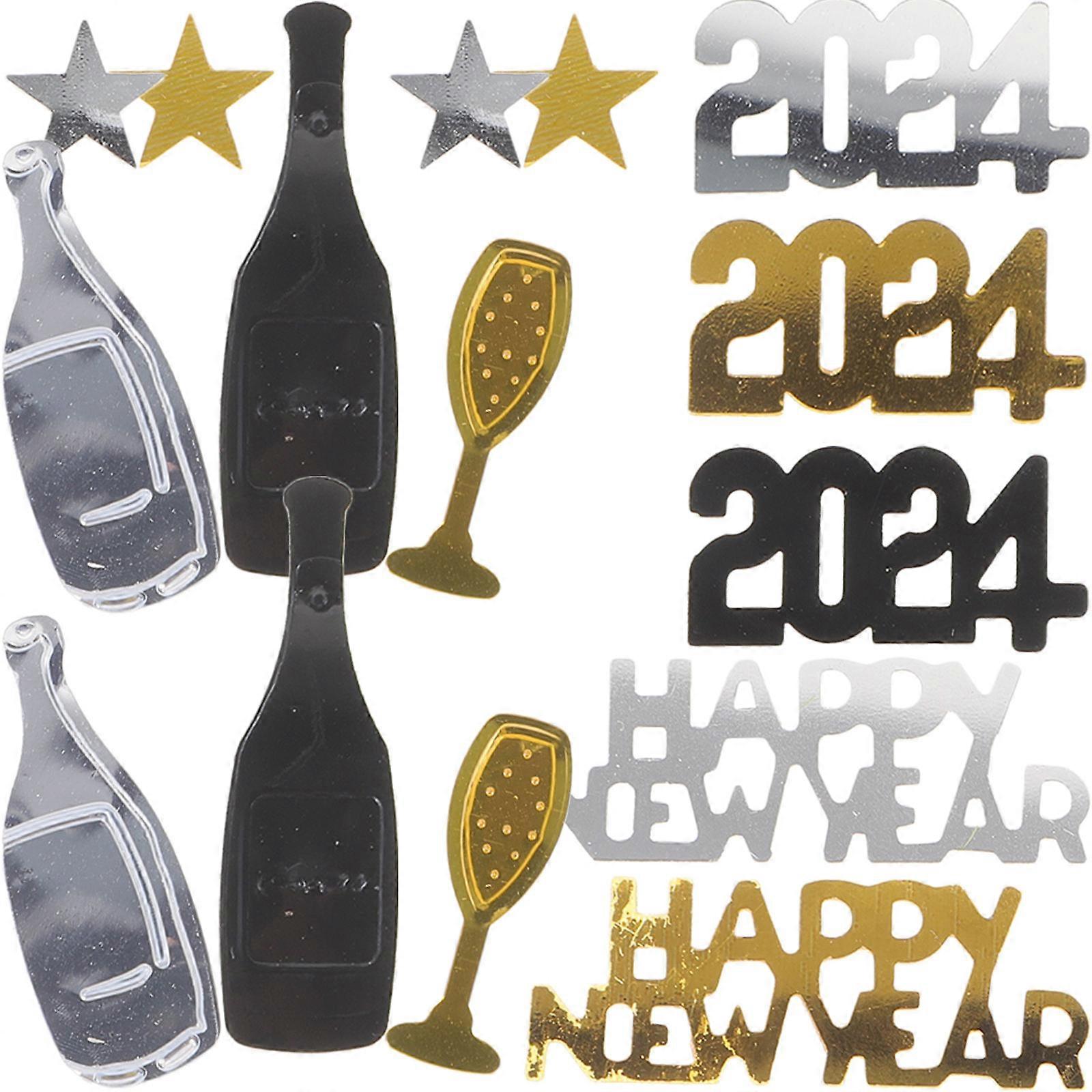 Happy New Year Table Confetti Decorations Gold Color Wine Glass Shape Resin 3Set