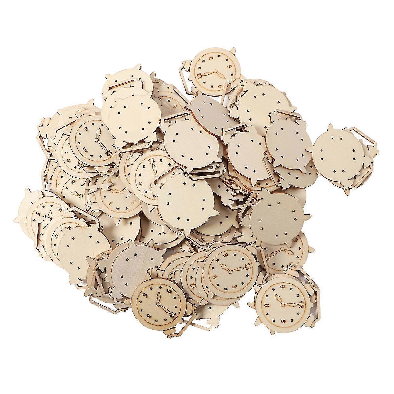 100pcs Unfinished Wooden Alarm Clock Cutouts DIY Hand Painted Wood Slices for Kids Crafts Home Decor