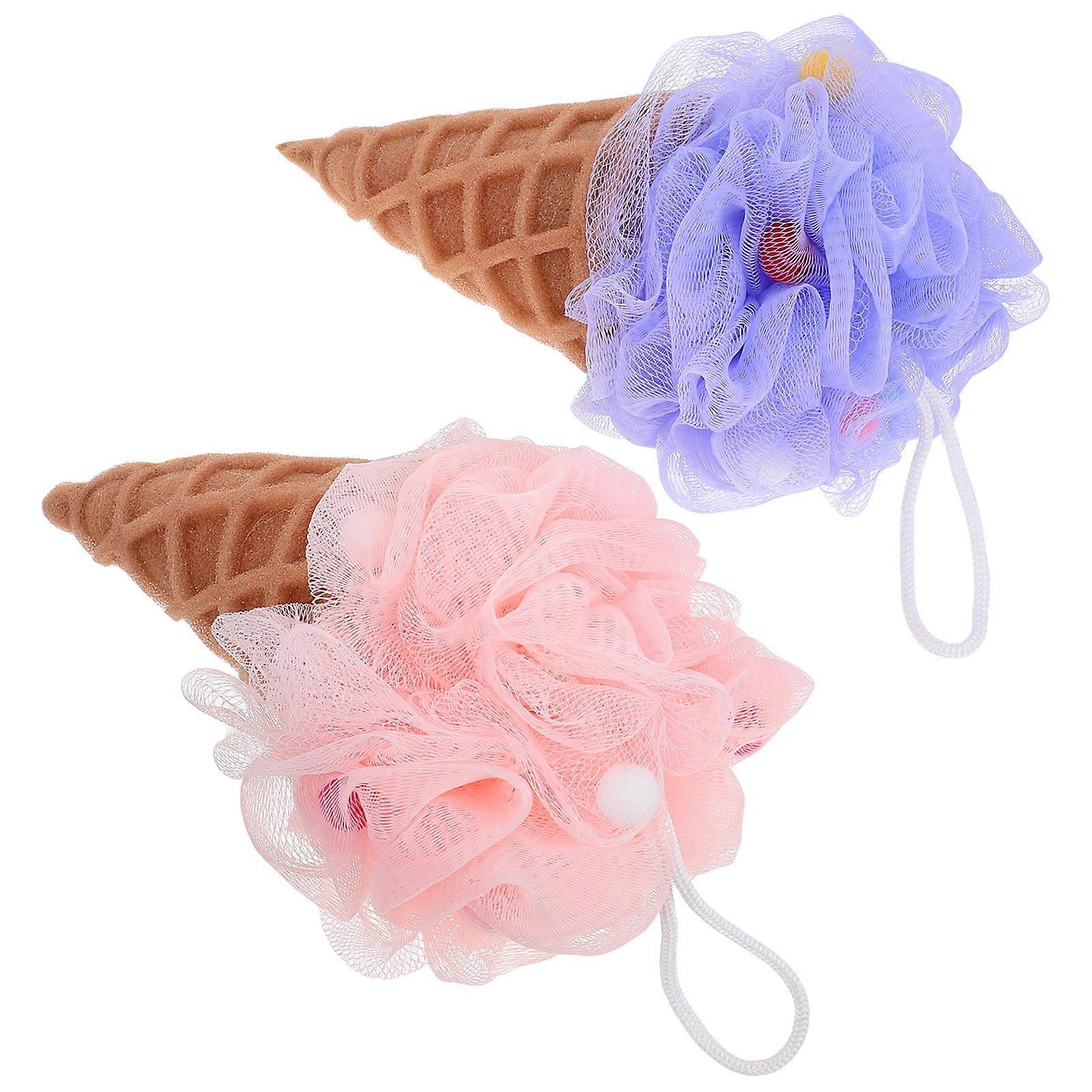 Adorable Cartoon Ice Cream Bath Sponge 2 Pack Gentle Body Scrubber for Exfoliating Loofahs, Creative Design for Women, Home & Travel Use