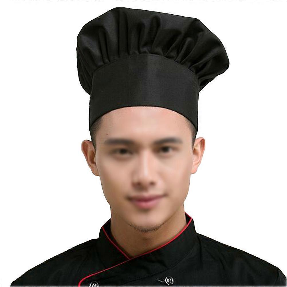 Durable Polyester Cotton Chef Cap with Elastic Back for Kitchen Use Black Fits Most Heads