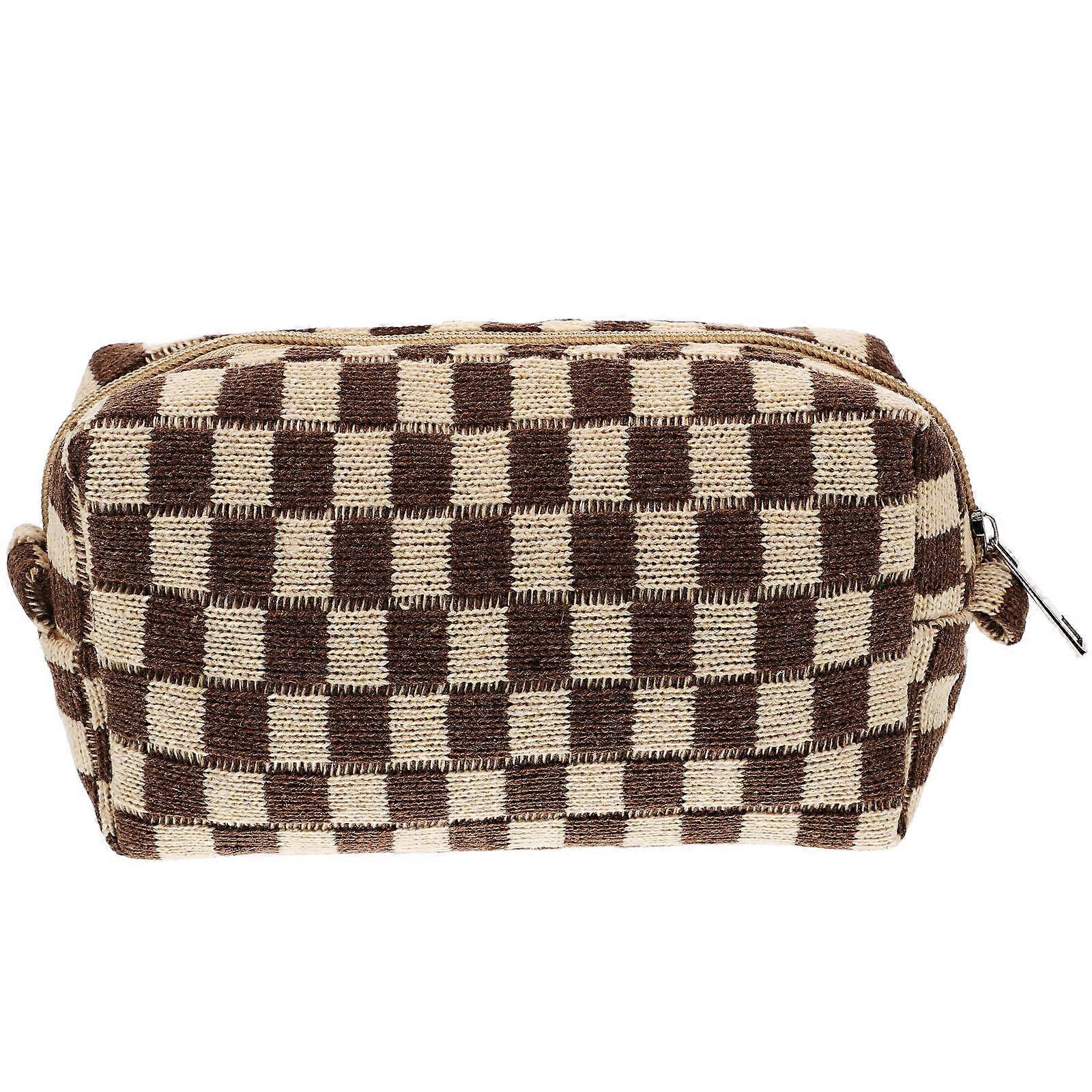 Optimized Title:
Checkered Makeup Bag Travel Toiletry Storage Pouch Large Capacity Cosmetic Organizer for Daily Use Shopping Weekend Elegant Design
