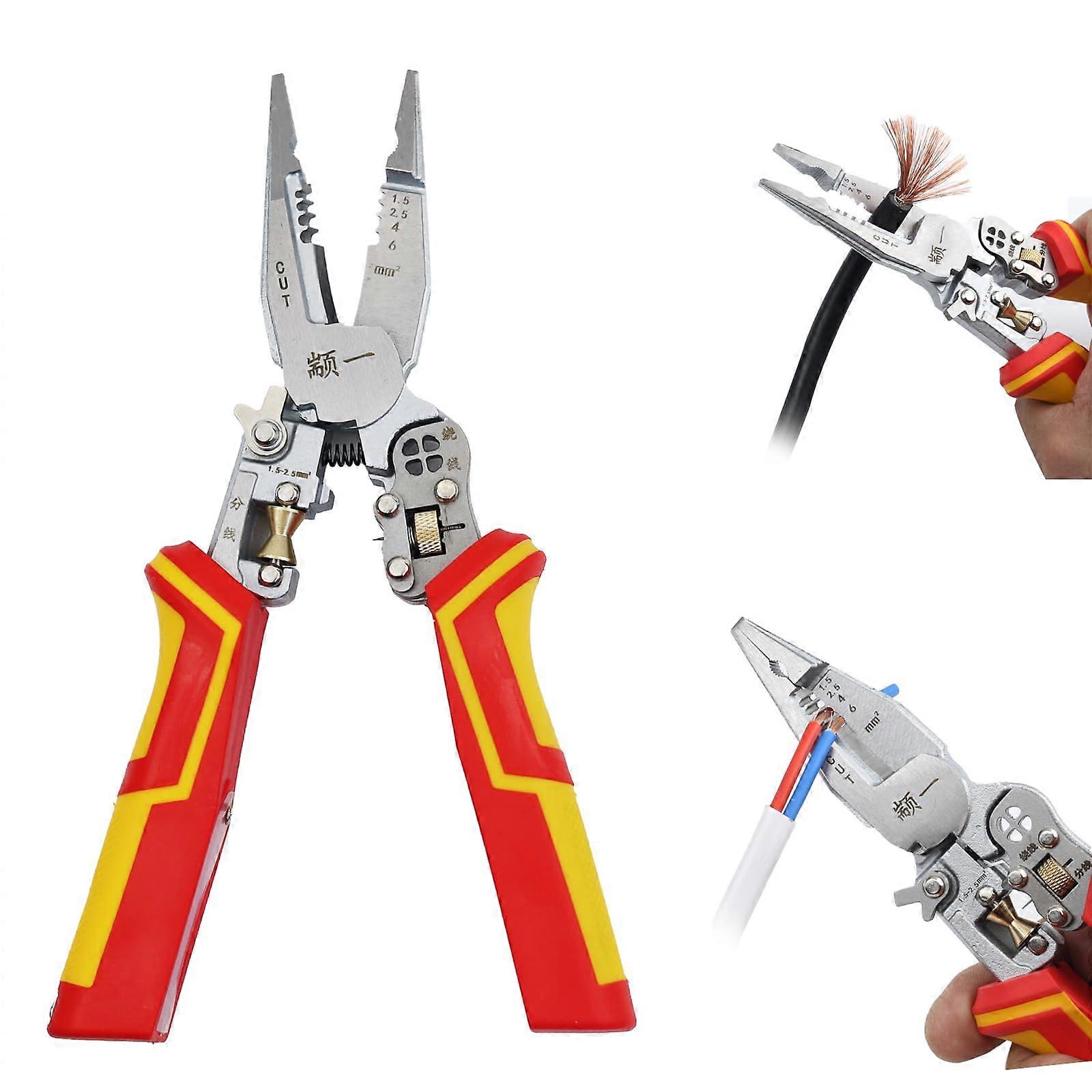 9 in 1 Electrician Pliers Multifunction Wire Stripper Crimper with Voltage Tester for Cutting, Peeling, Pulling and Winding