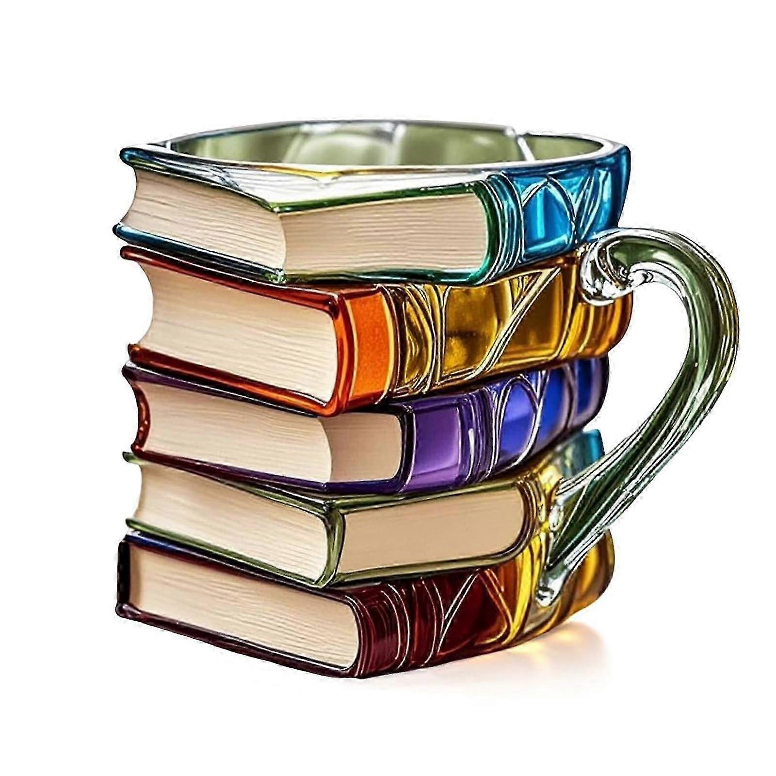 Painted book cup, 3D coffee cup, books, stackshaped, funny reading cups, unique book stack cup, gift for readers multicolored B