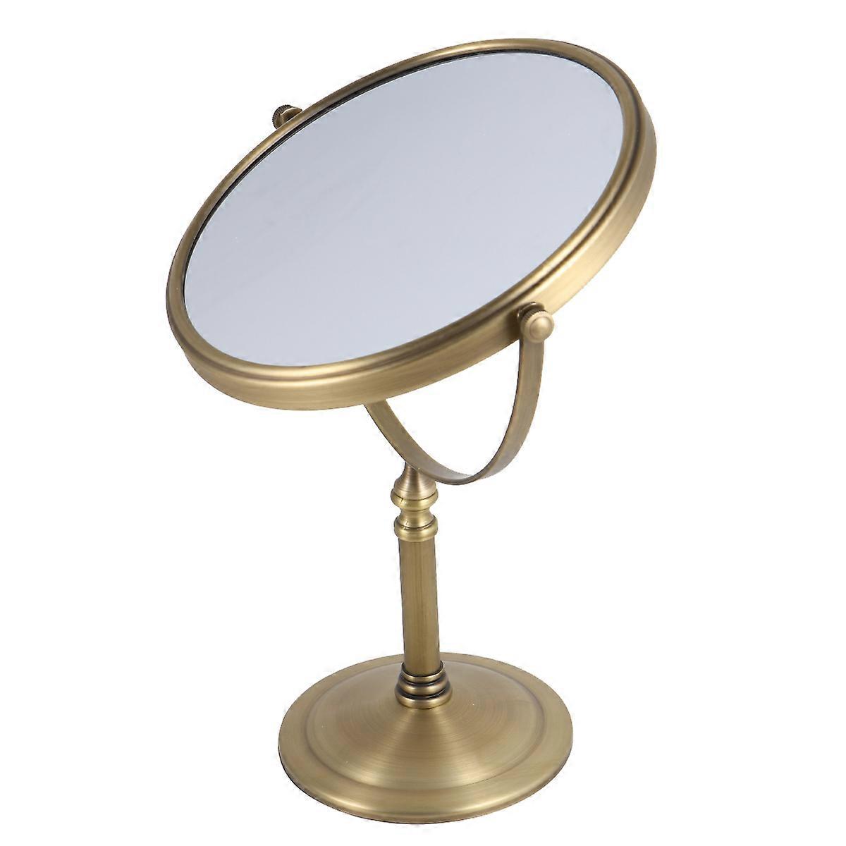 Dressing Table Mirror Vintage Magnification Desktop Makeup Mirror for Home Use 6 Inch 3 Times Golden Image 1Pc