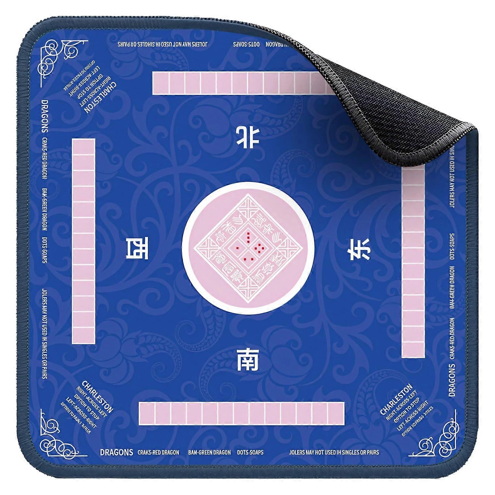 70 cm Square Mahjong Mat, Blue Rubber with Non-Slip Grip, Directional Cues, Sound-Dampening Design for Board and Card Games