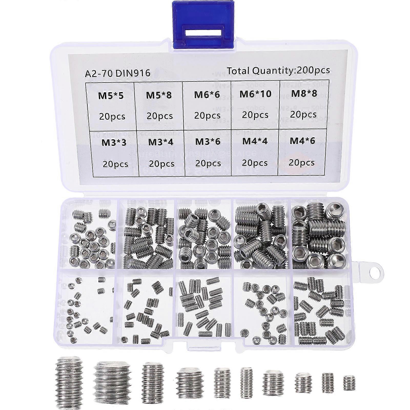Grub Screw Set Stainless Steel Socket Grub Screw Light Fixture Assortment Pc Screw Supply Engineers Heavy Torque Applications 200Pcs