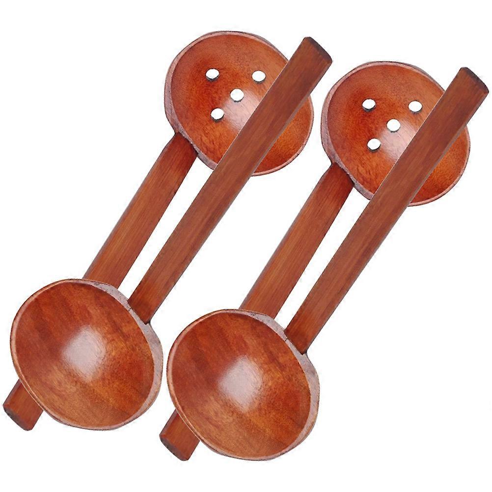 1 Set of Wooden Soup Spoon Slotted Spoon Multifunction Soup Ladles Strainer Scoop