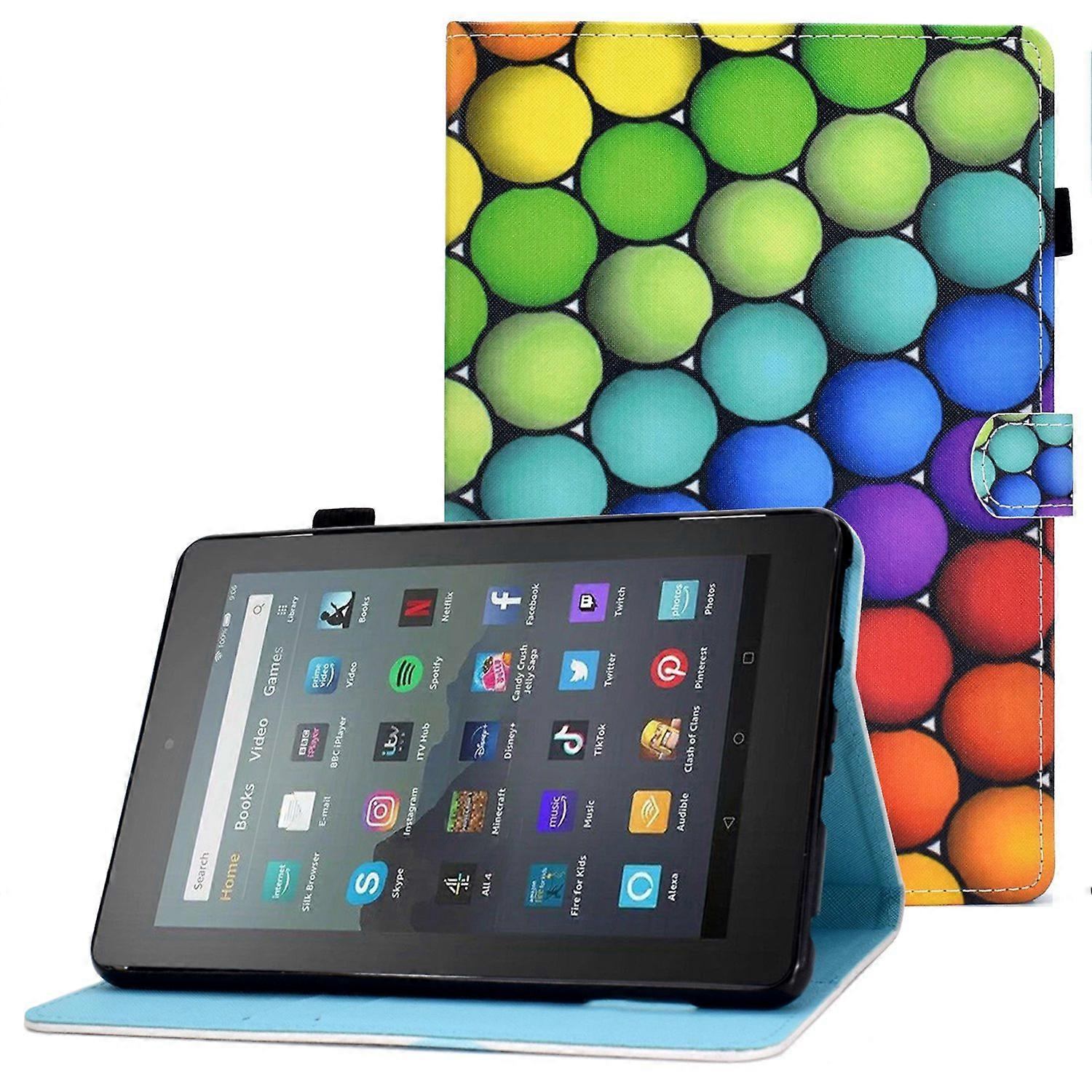 TKdaddy Adjustable Stand Tablet Case for Amazon Fire 7 (2022), Stitching Pattern Printing PU Leather Card Holder Protective Cover Colorful Circles