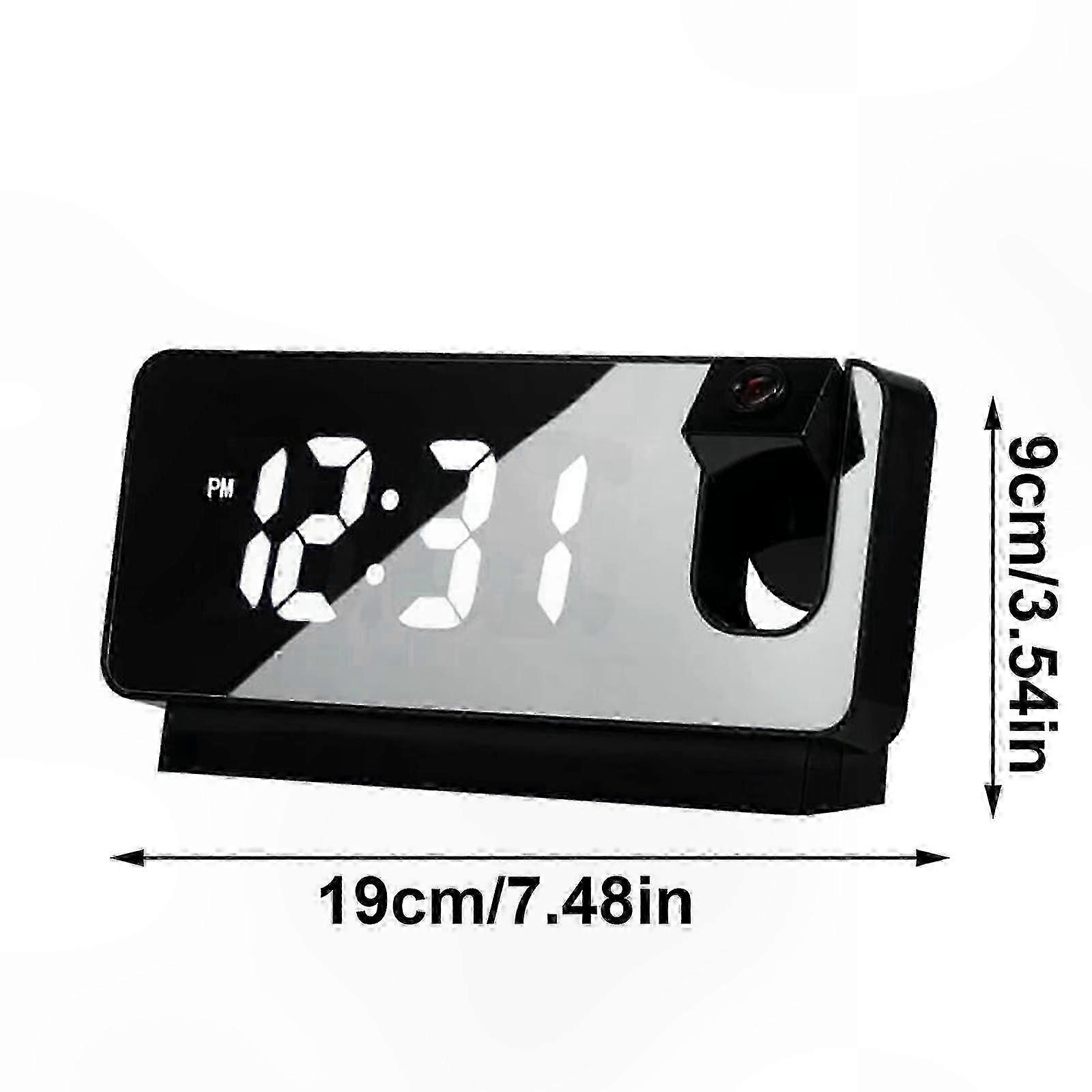 Black LED Alarm Clock with Mirror Display, 12/24H DST Snooze Function
