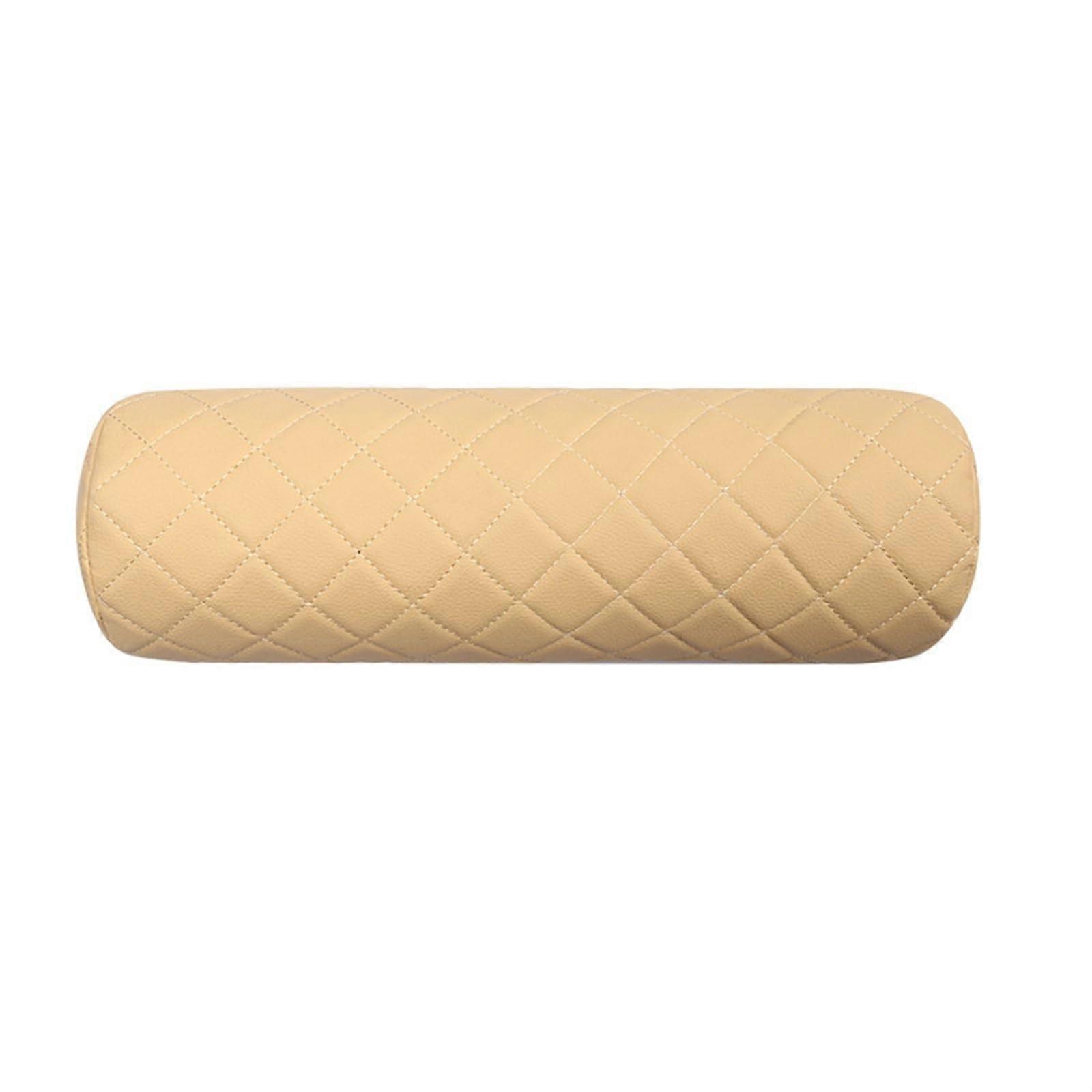 Luxury Car Seat Neck Pillow Headrest Leather Memory Foam, Breathable Cervical Cushion, Cylindrical Protector, Beige