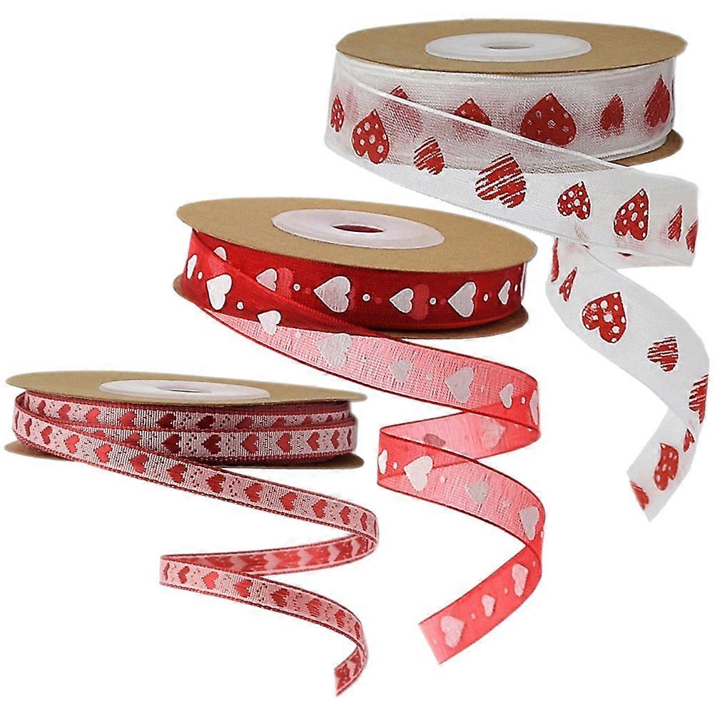 Heart Pattern Ribbon For Valentine's Day Gifts Decoration 1000X0.6Cm Assorted Color Density Weave 3 Rolls