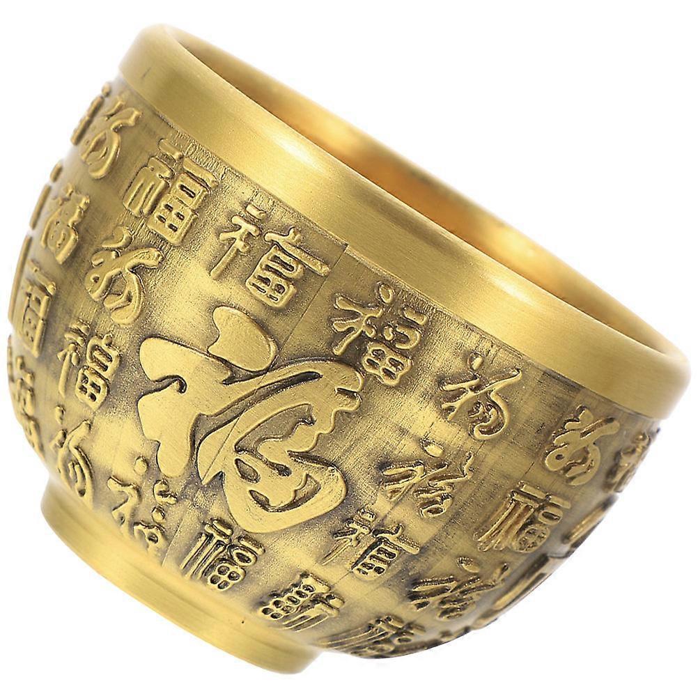 Golden Brass Fortune Bowl for Home Office Decoration with Traditional Design and Stable Bottom 6.5 Inches Diameter