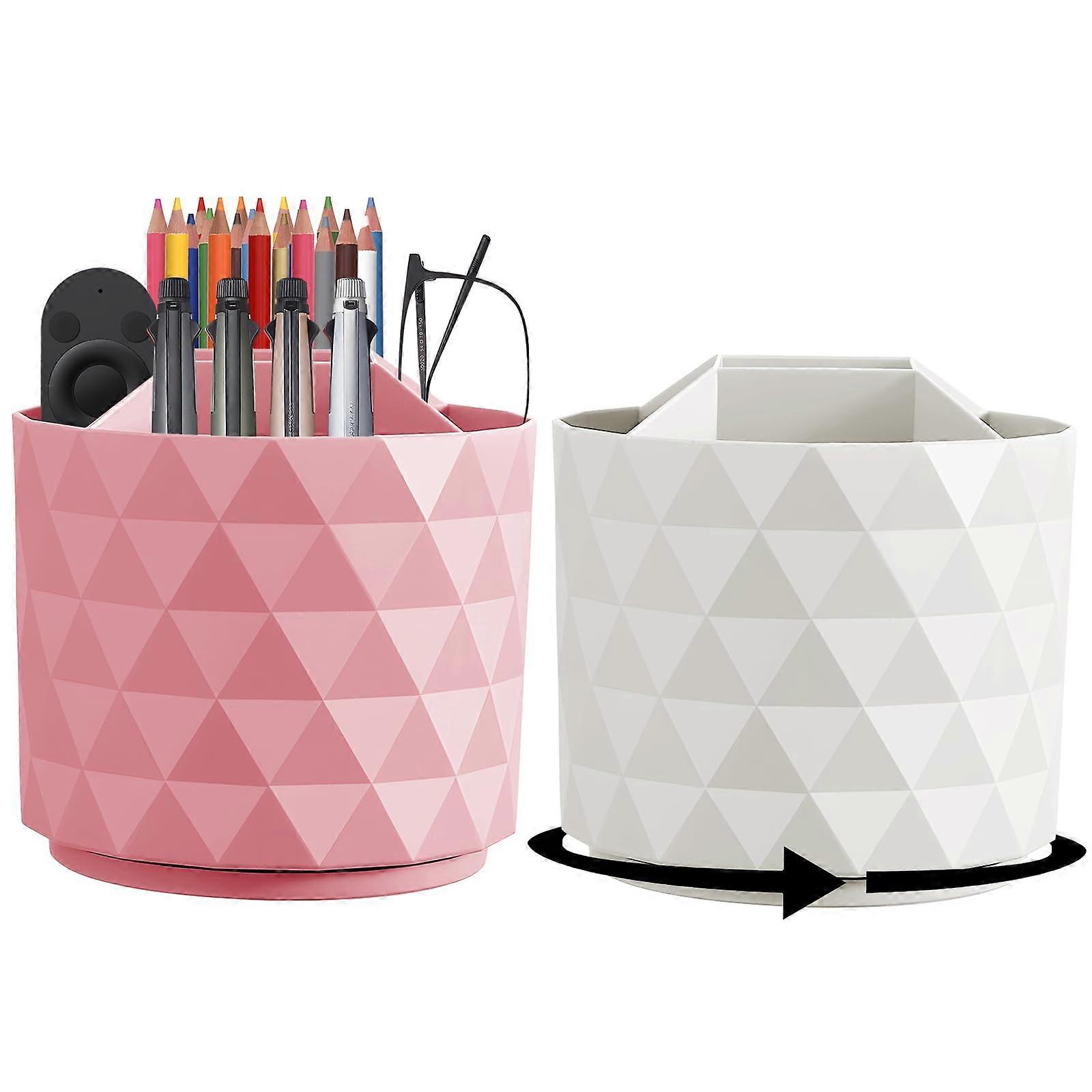 Desk Pen Holder, Sparkling Diamond Like Desk Organizer 360° Rotating Pen Cup with 5 Compartments