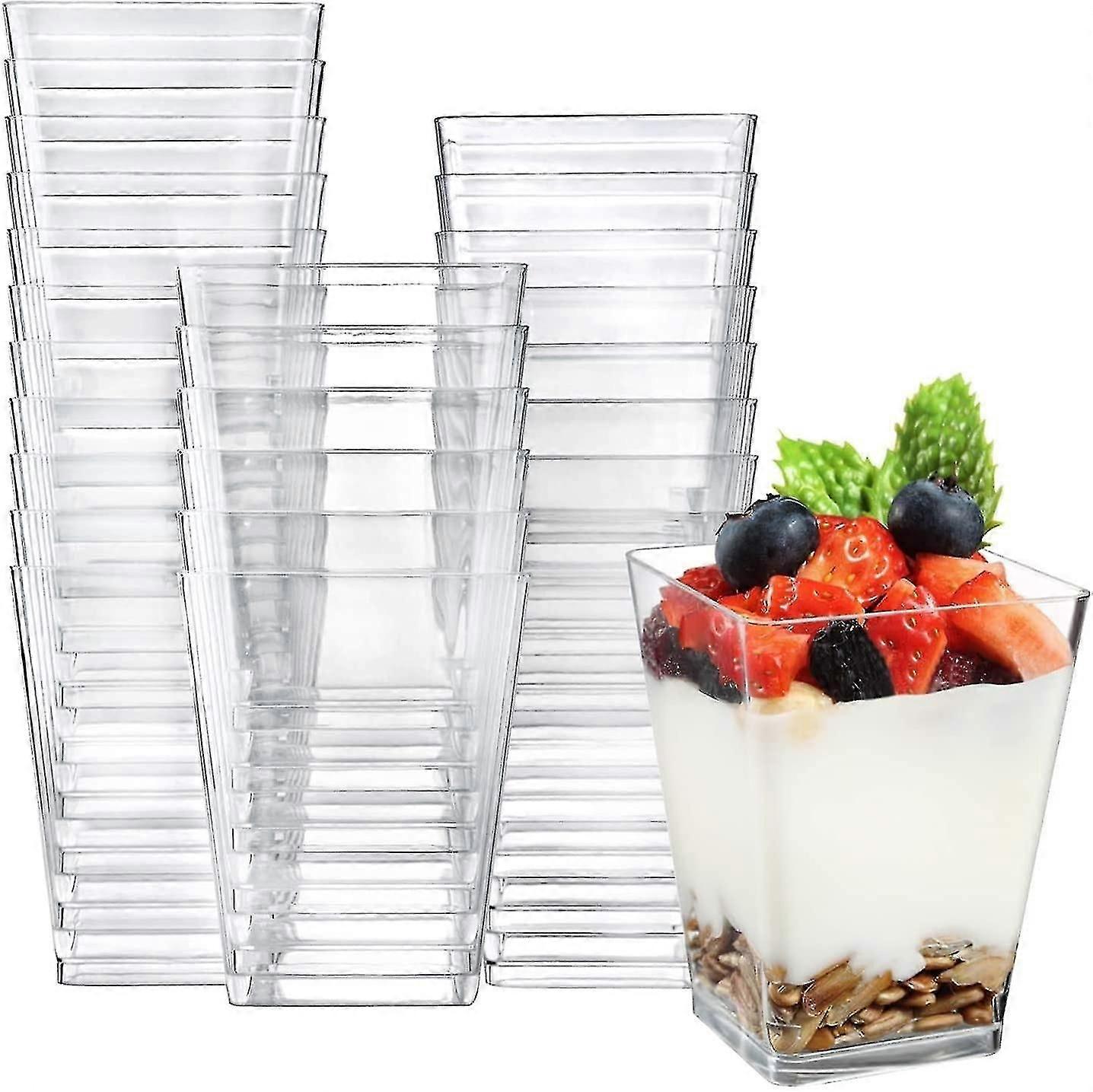 50-Piece Mini Square Dessert Cups - Clear Reusable Plastic Appetizer Bowls for Serving