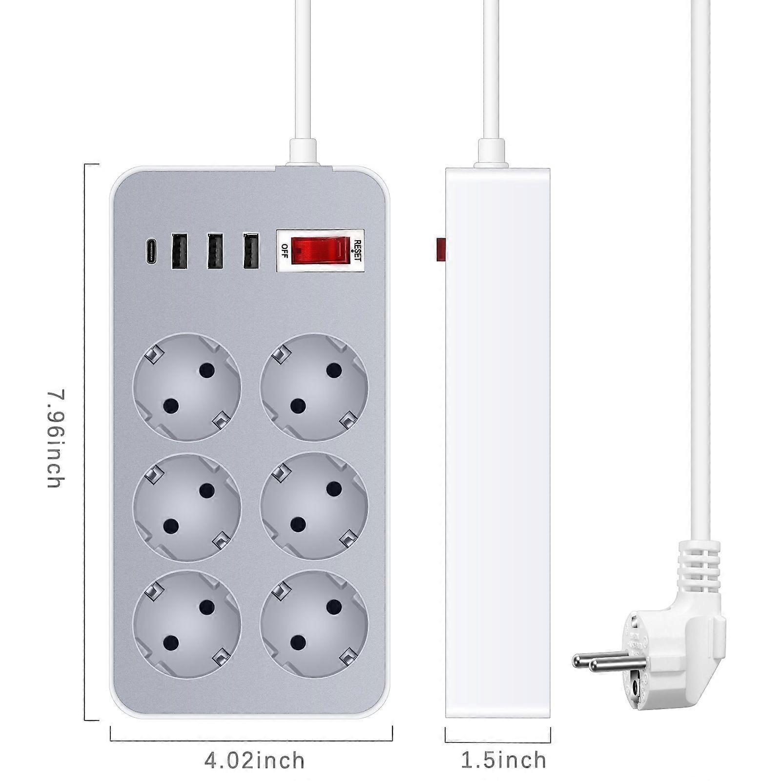 10-In-1 Power Strip Multi Outlet Socket with 1.2-Meter Long Cord 6 Outlet 4 USB Port for Home Office Hotel EU Plug