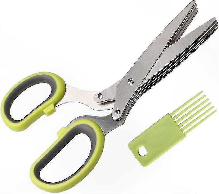 Multi-Blade Herb Cutting Scissors with Cleaning Tool for Fresh Herbs, Vegetables & More (Green, Single Pack)