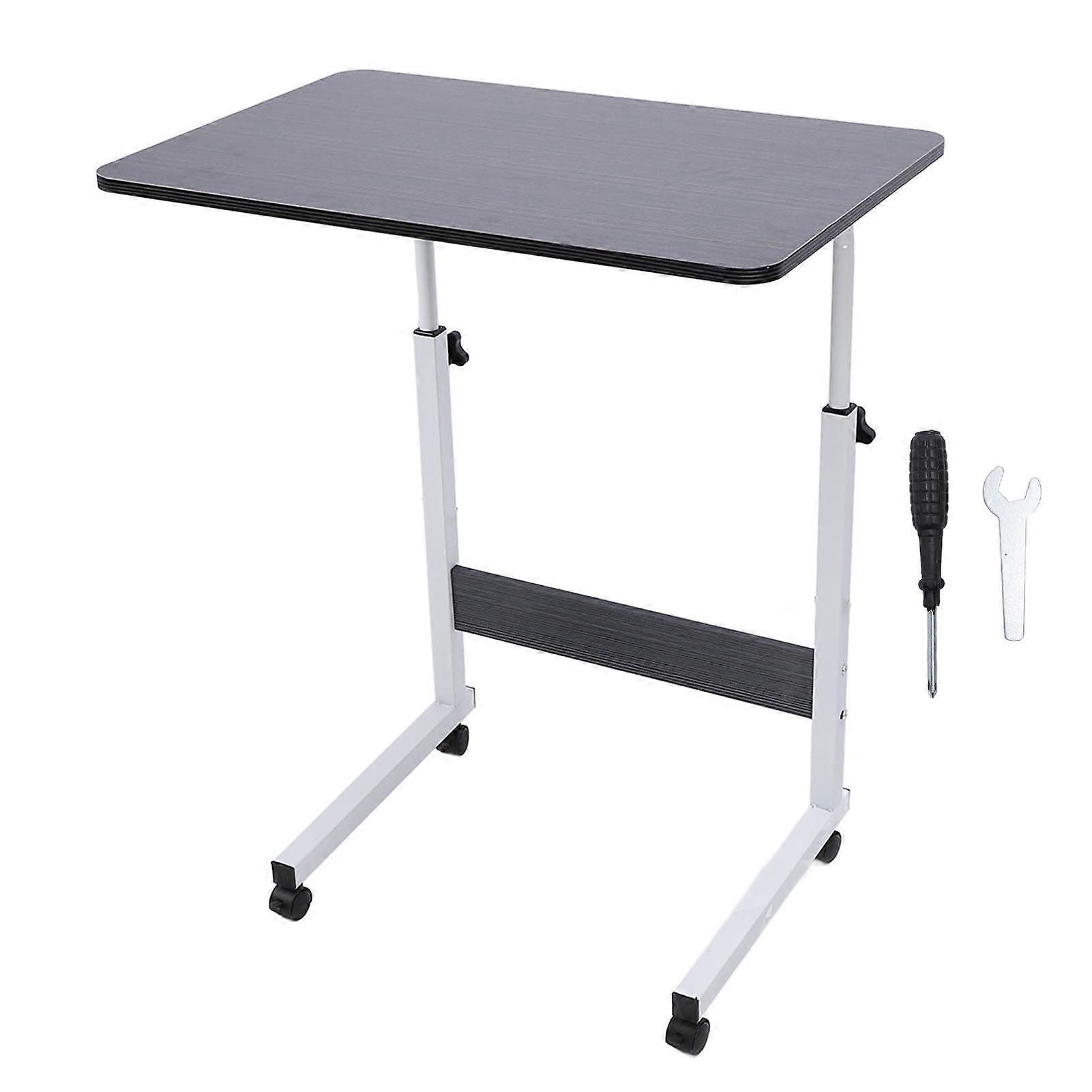 Overbed with Wheels Wooden Height Adjustment Mobile Standing Desk Rolling Laptop Cart C Shaped End Table for Hospital Home Use