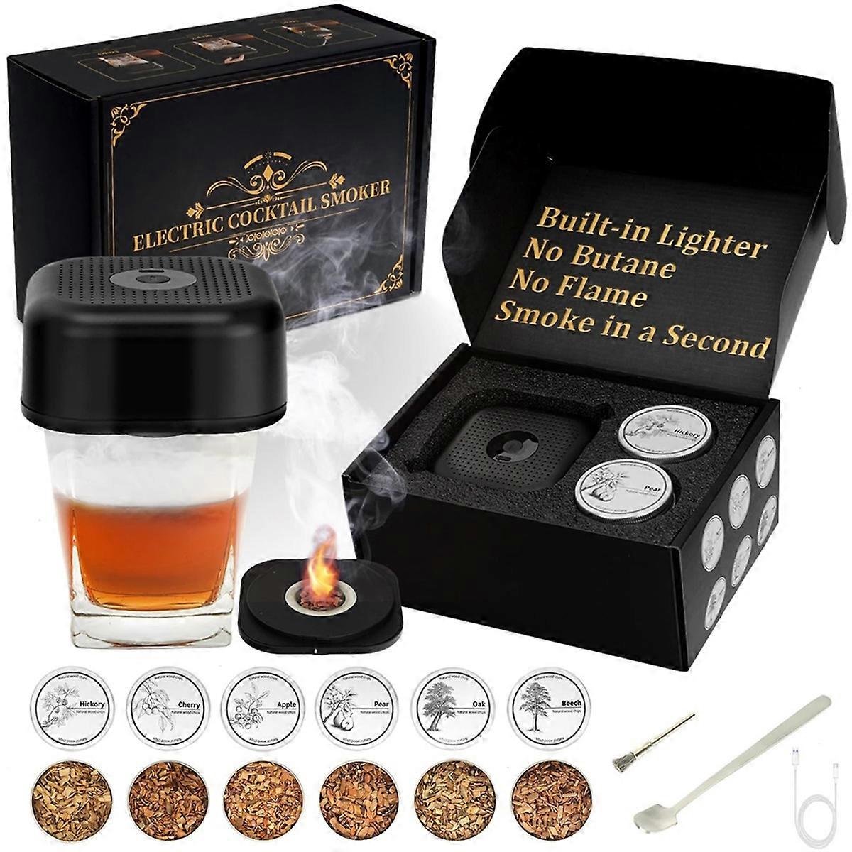 Electric Whiskey Smoker Kit Built-in Lighter, Rechargeable Cocktail Smoker Kit with 6 Wood Chips, for Men,Dad,Husband