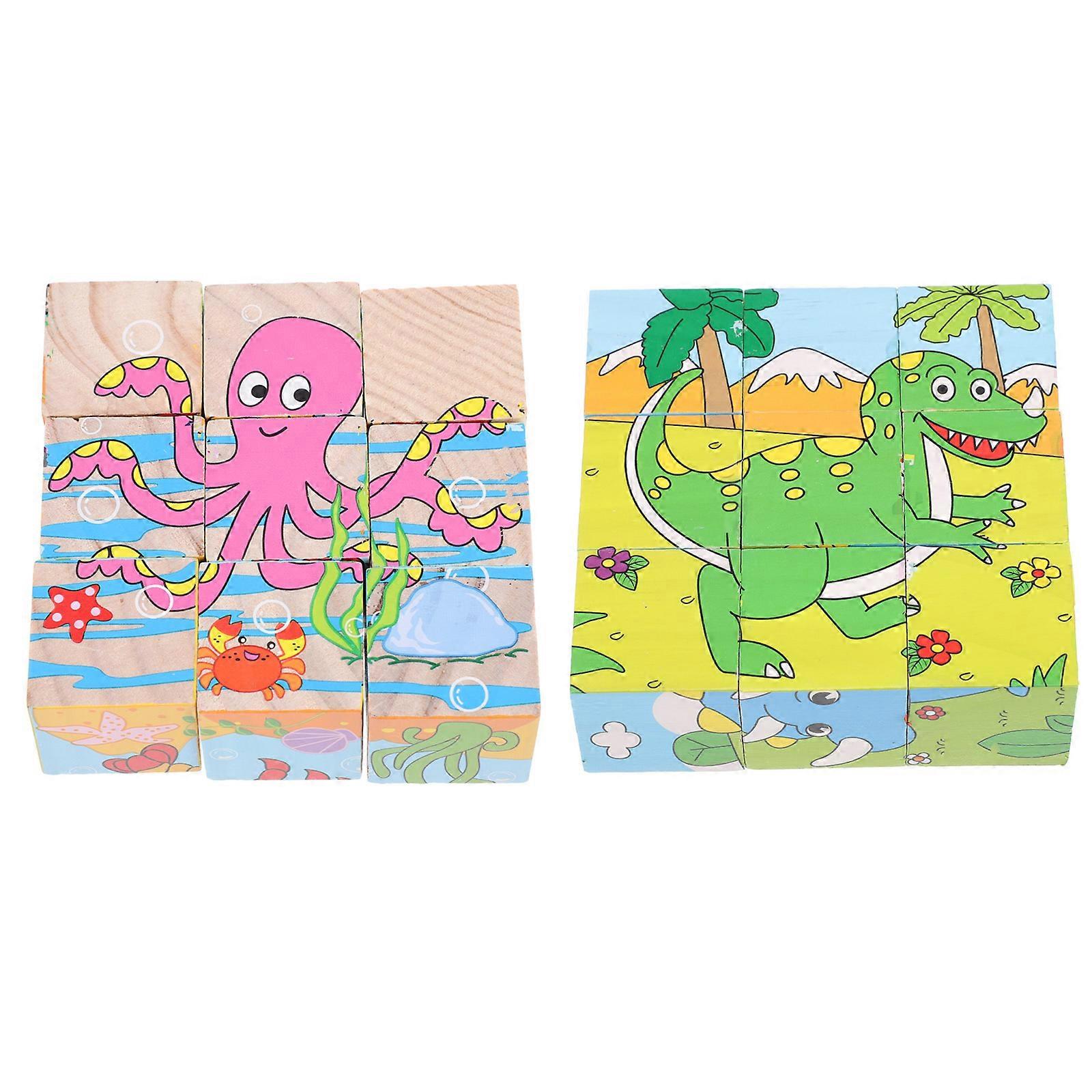 Wooden 3D Puzzle Toy for Kids 2Pcs Educational Cartoon Animals Jigsaw Set