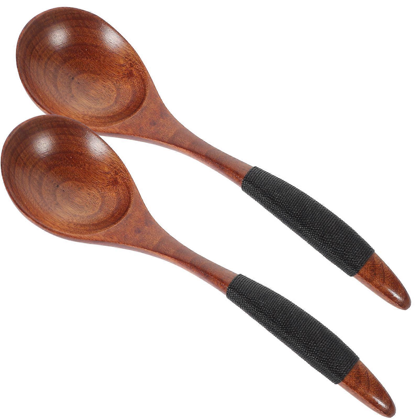 Dark Brown Wood Spoon for Ice Cream with Sturdy Handle and Smooth Surface 2pcs