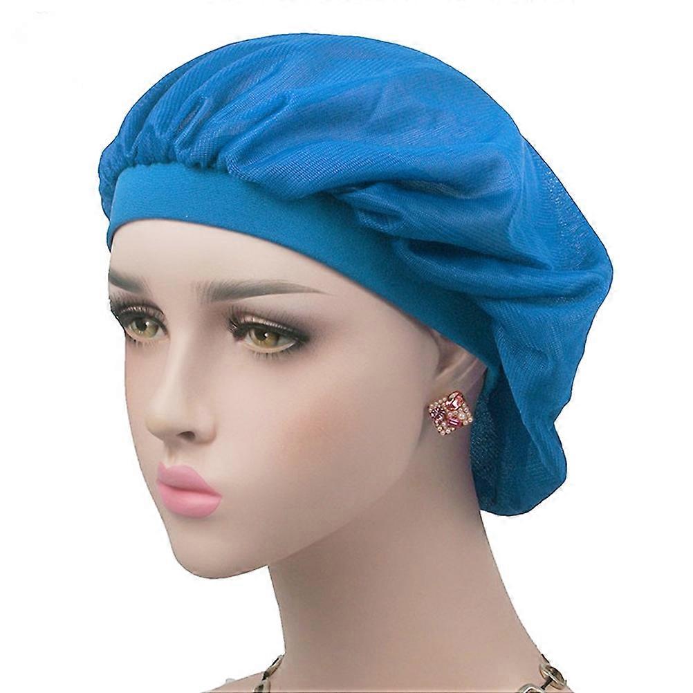 Blue Tricot Fabric Air Conditioning Cap with Durable Elastic Band for Comfortable Sleep 30cm 11 Inch