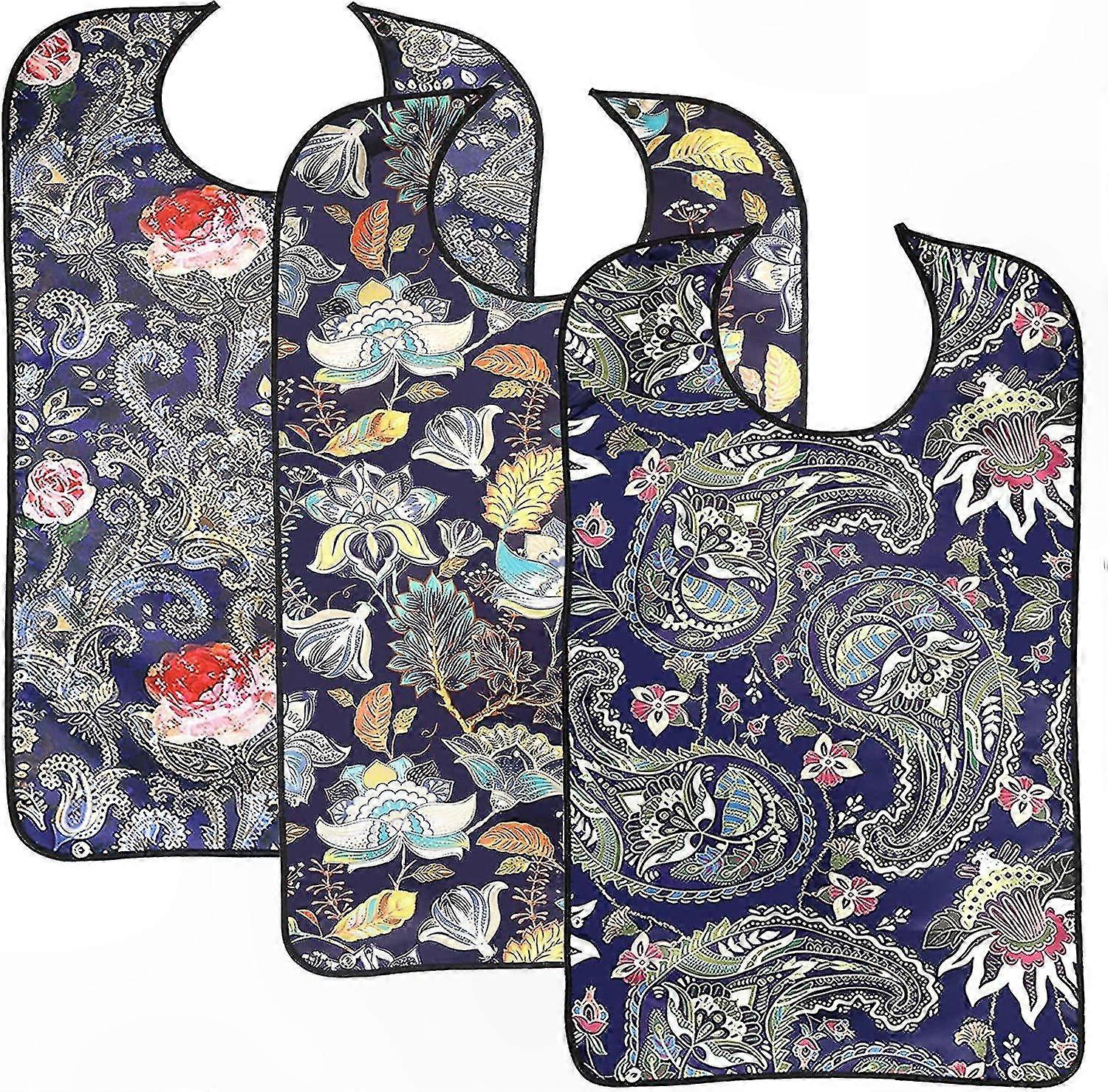 3-Pack Reusable Bibs with Crumb Catcher for Adults, Easy-Clean Eating Aprons